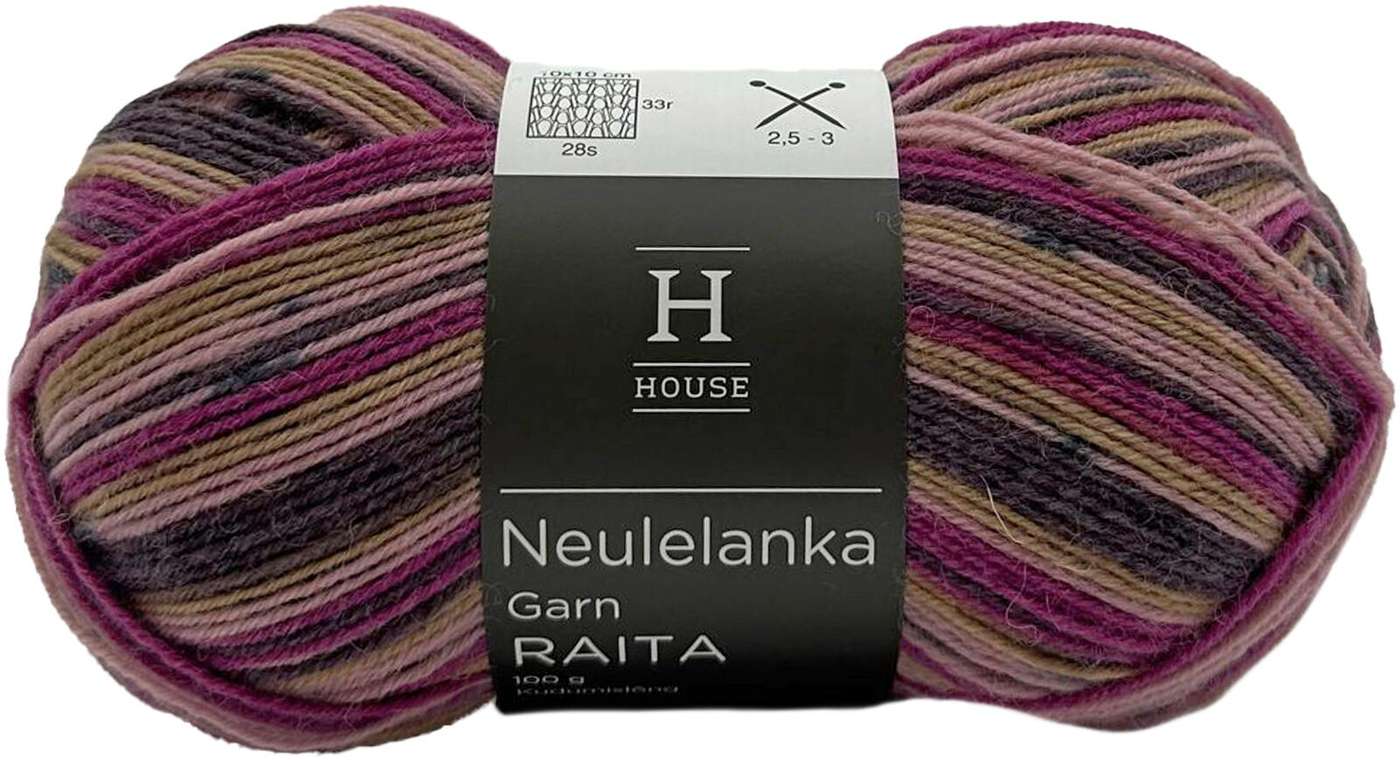 Пряжа для носков House Stripe Pattern 100 г Фуксия / светло-розовый / бежевый 82448 (цвет фуксия / светло-розовый / бежевый)