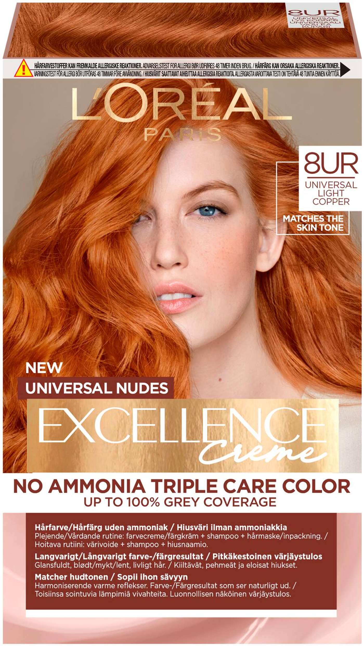 L'Oréal Paris Excellence Creme Universal Nudes 8UC Светло-медный перманентный цвет без аммиака 1шт (цвет Универсальная светлая медь)