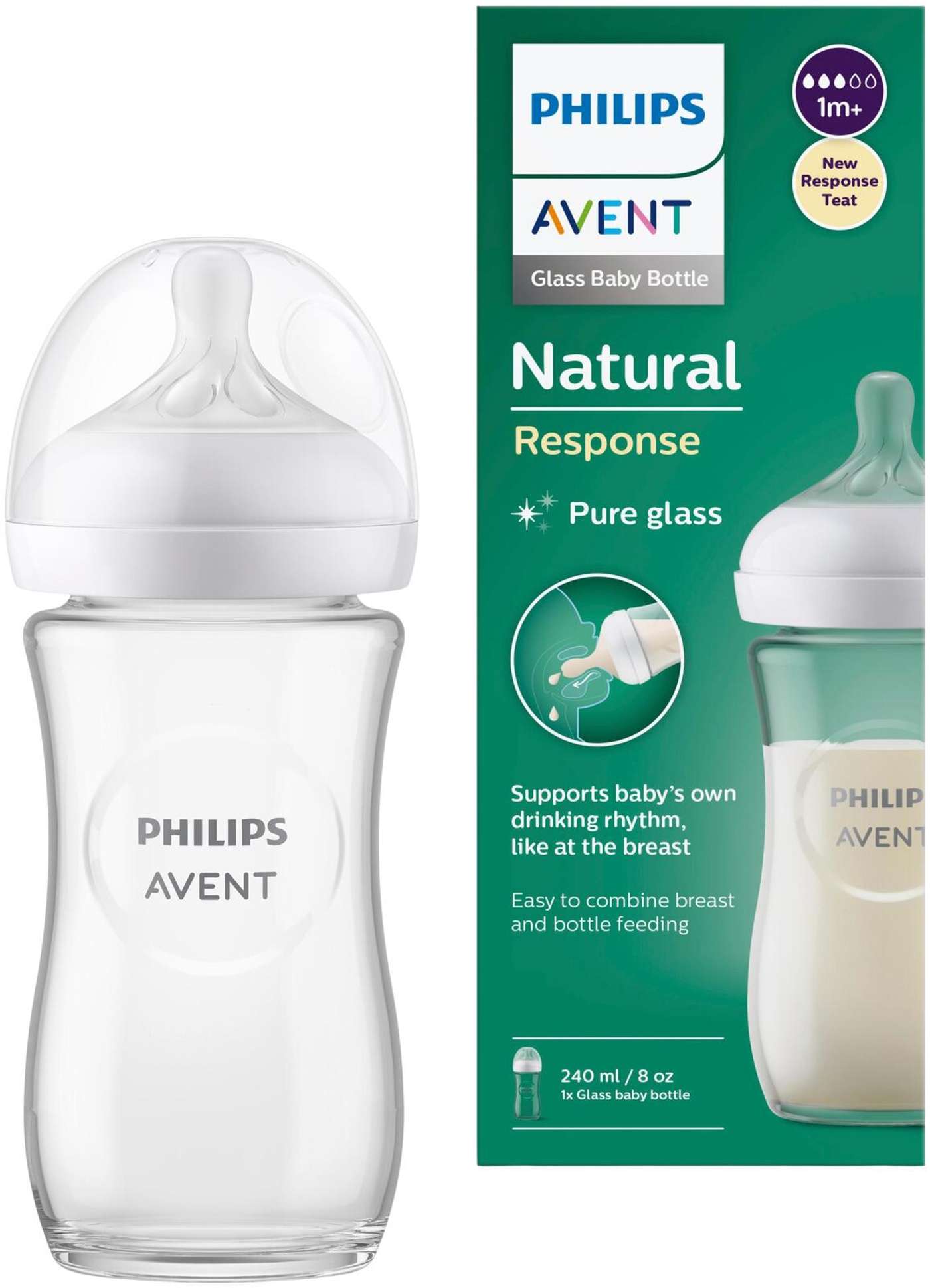 Стеклянная детская бутылочка Philips Avent Natural Response 240 мл
