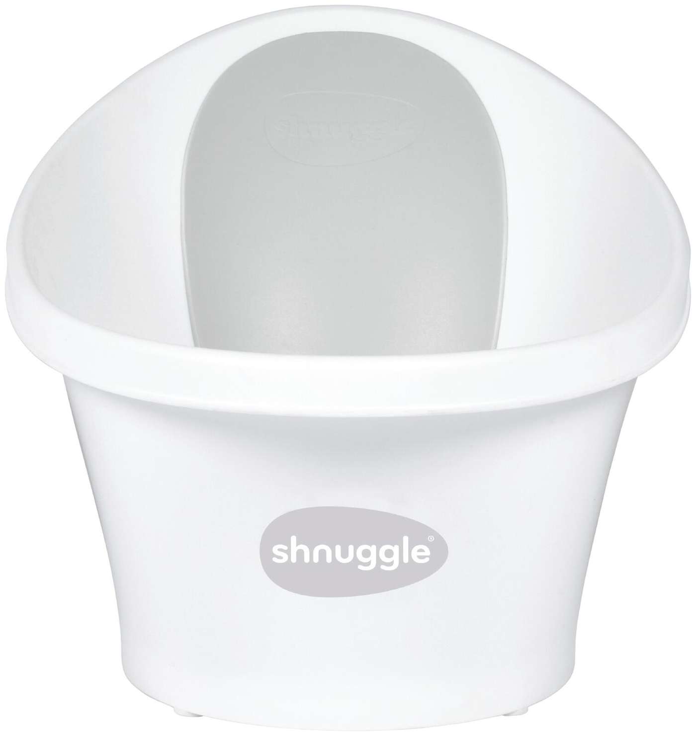 Бело-серая детская ванночка Shnuggle создана для того, чтобы сделать купание менее стрессовым для родителей и веселым для ребенка.