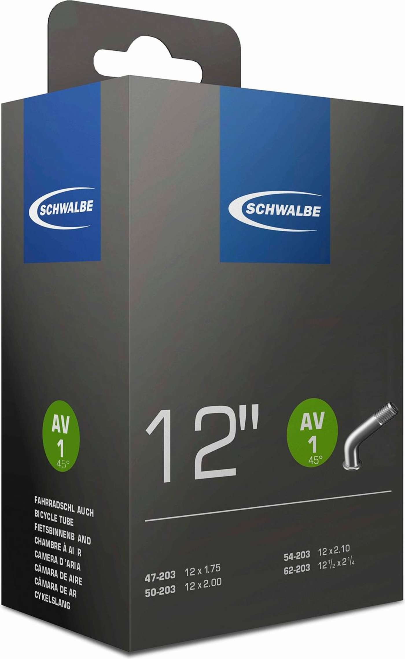 Велосипедная внутренняя покрышка Schwalbe 12 47 / 62-203 av1, сложенная на 45 градусов (цвет Черный)