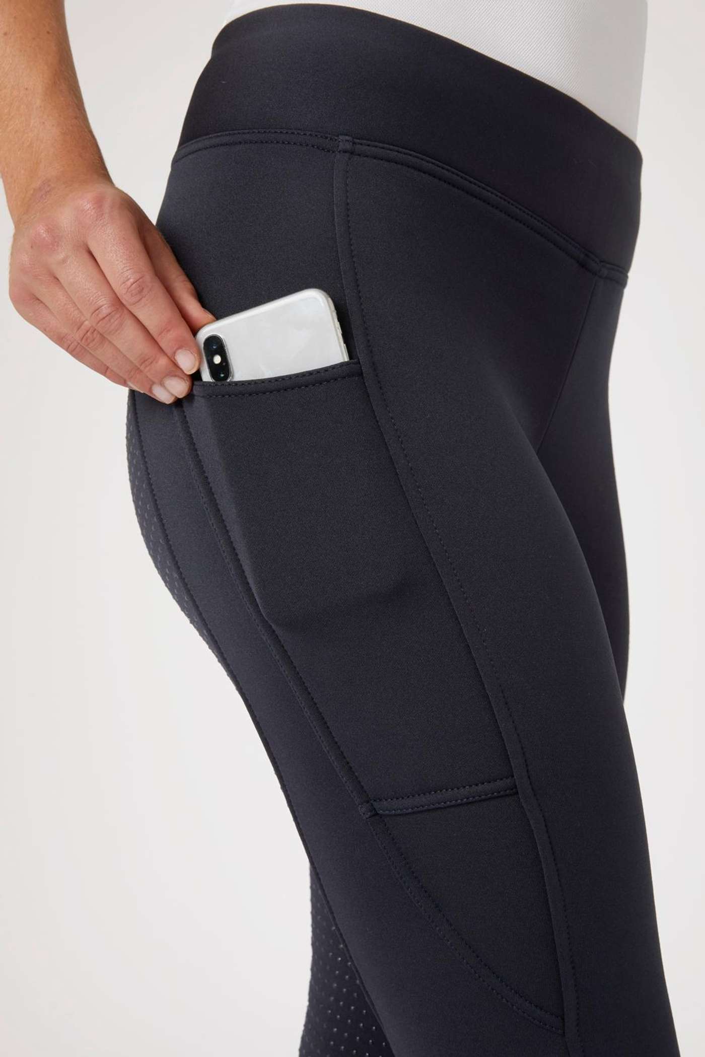 Зимние женские леггинсы для верховой езды Horze Active с силиконовой ручкой и карманом на бедре. (размер 34, цвет темно-синий)