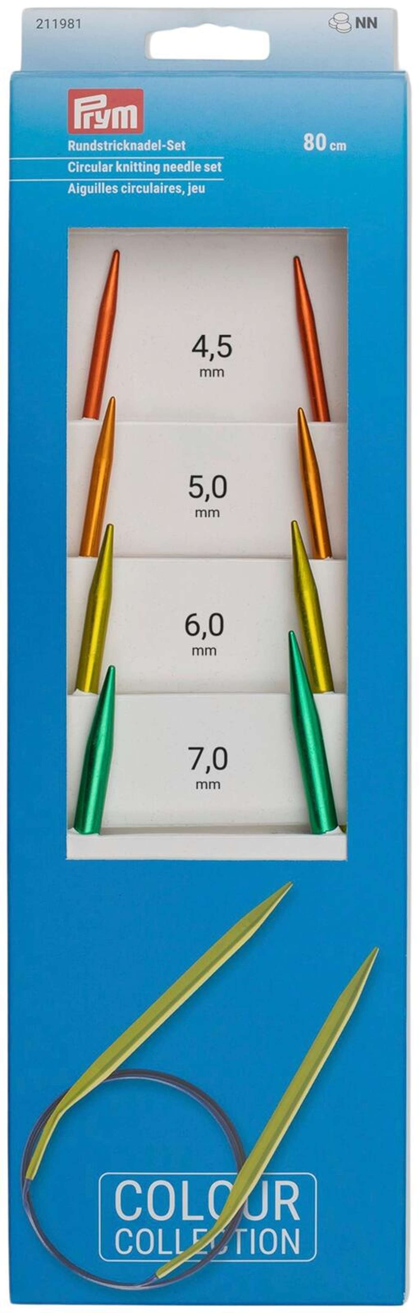Набор скалок Prym, 80 см, алюминий, 4 разных размера, 4, 5-5, 0-6, 0-7, 0 мм (цвет оранжевый / желтый / зеленый)