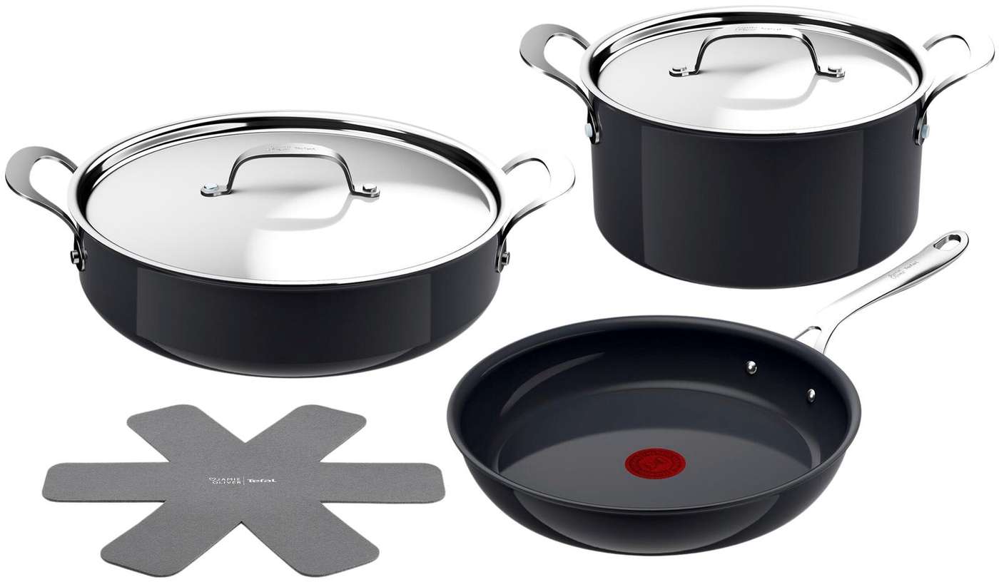 Набор сковород Tefal Jamie Oliver Enjoy из 5 частей (сковорода 28 см, универсальная сковорода 30 см, кастрюля 24 см, 2 крышки, защита для кастрюли) C471S555