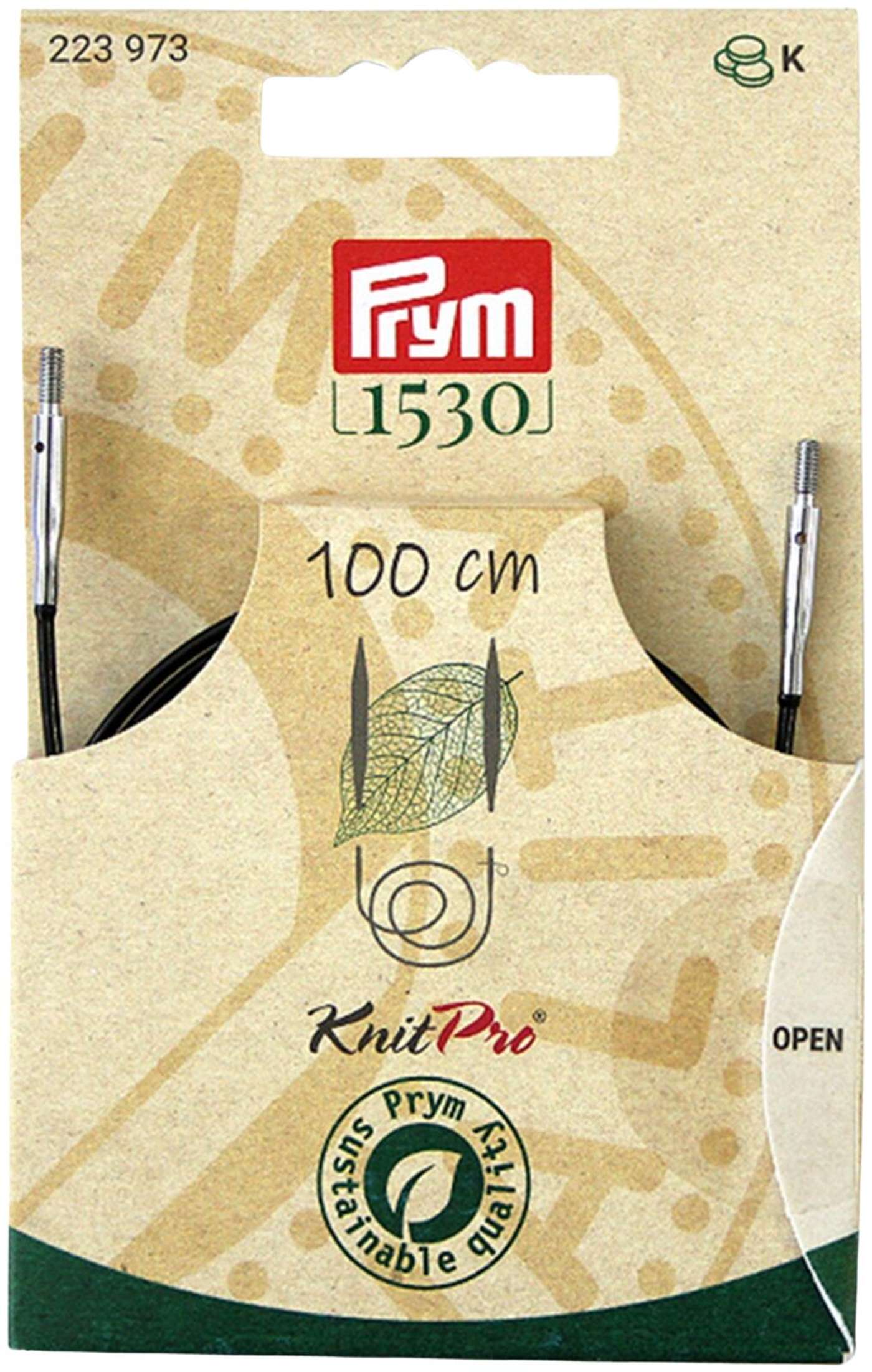 Круглый игольчатый трос Prym 1530 100 см, фиксаторы петель 2 шт. и инструмент для прикрепления и отсоединения концов игл. (цвет черный)