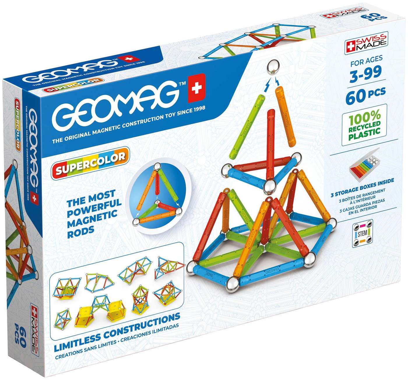 Магнитный конструктор Geomag Supercolor, 60 деталей.