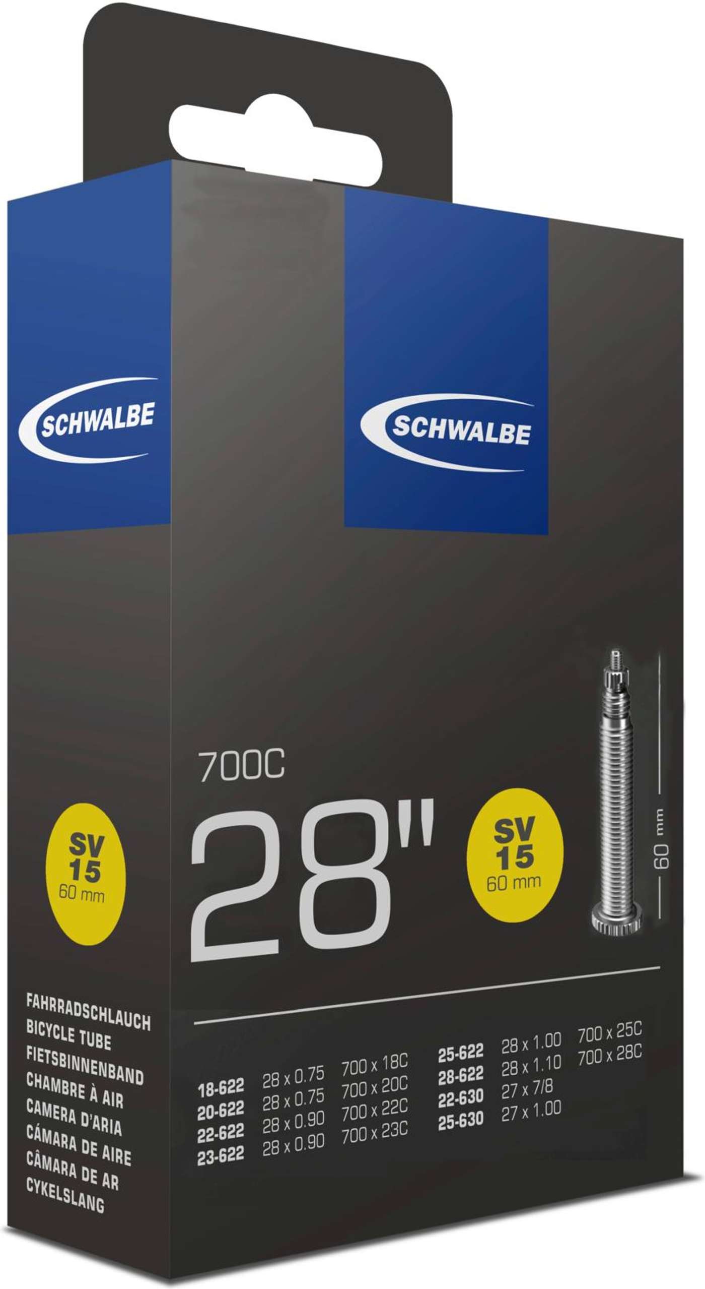 Велосипедная внутренняя покрышка Schwalbe 28 дюймов 18 / 28-622 / 635 sv15 60 мм (цвет Черный)