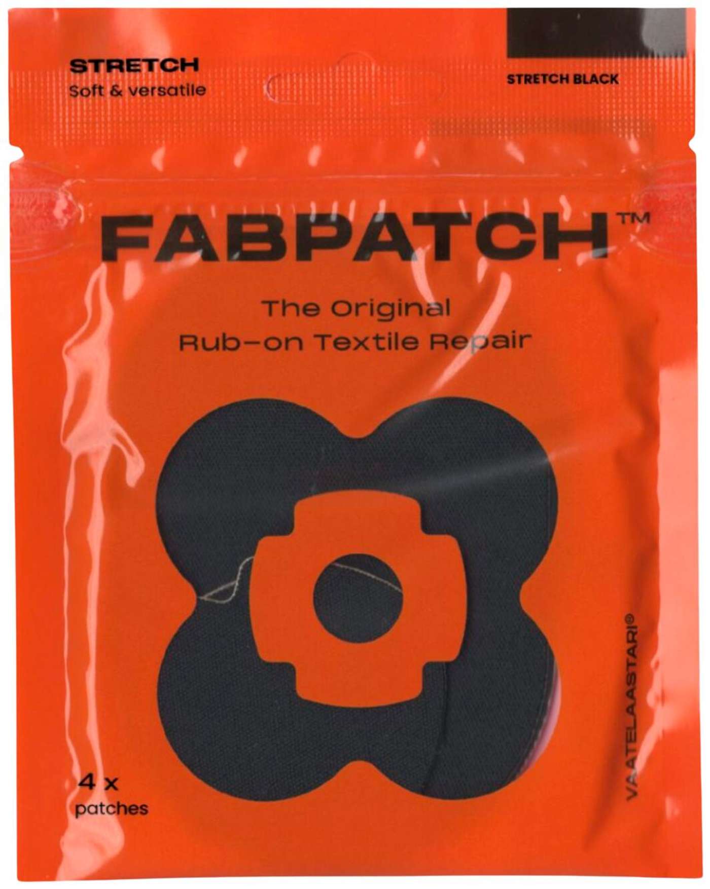 Пластырь для одежды FabPatch, STRETCH BLACK - Пластырь для одежды, пластырь для ремонта текстиля, который приклеивается при трении. (цвет черный)