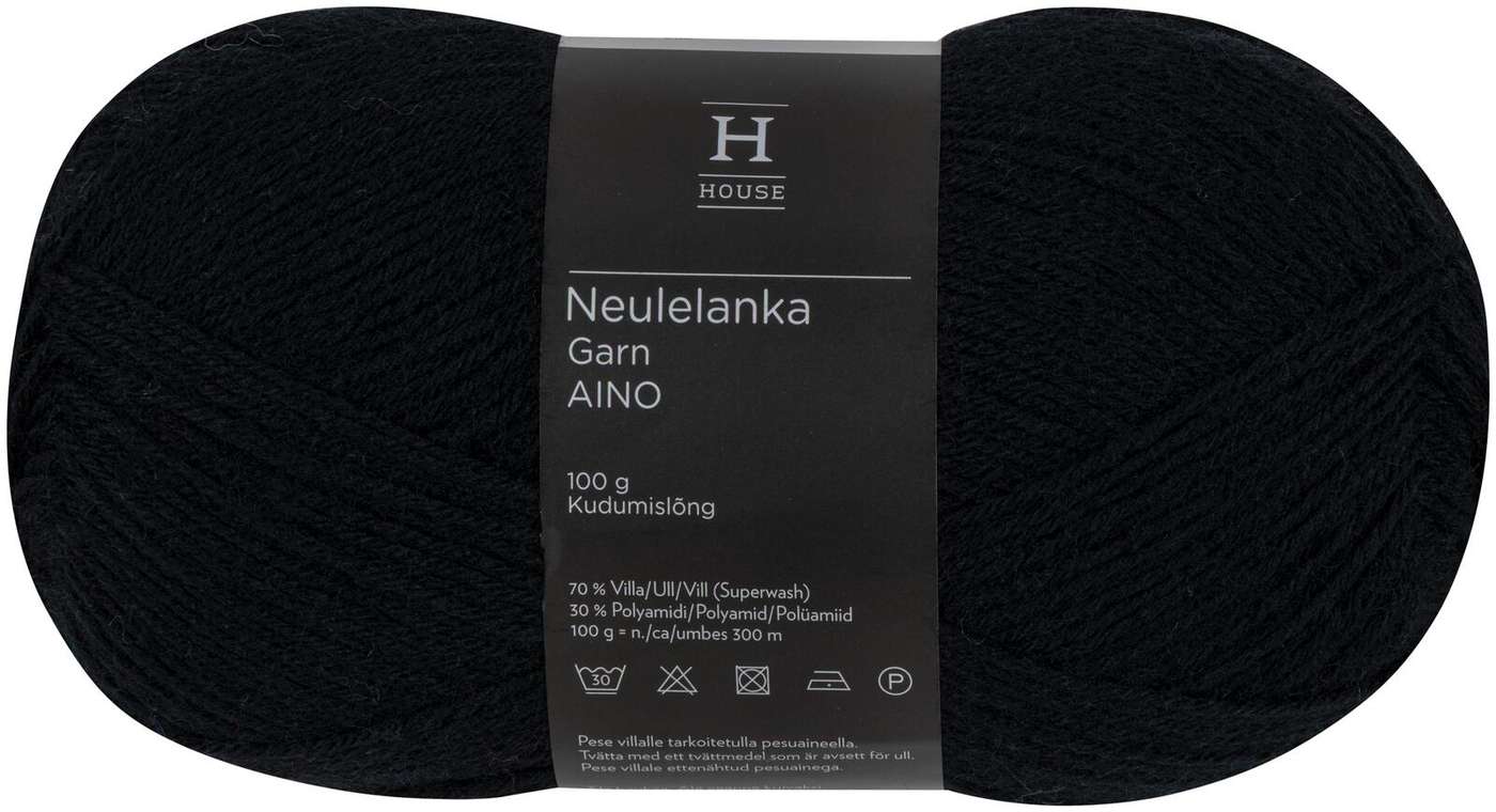 Домашняя пряжа Aino полушерсть 100 г черная 217 (цвет черный)