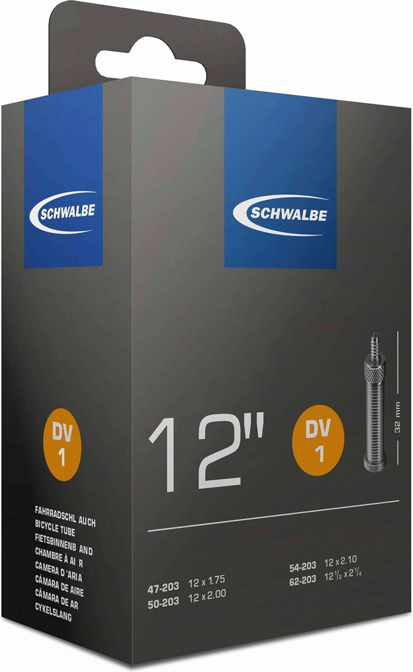 Велосипедная внутренняя покрышка Schwalbe 12 47 / 62-203 dv1 32мм (цвет Черный)