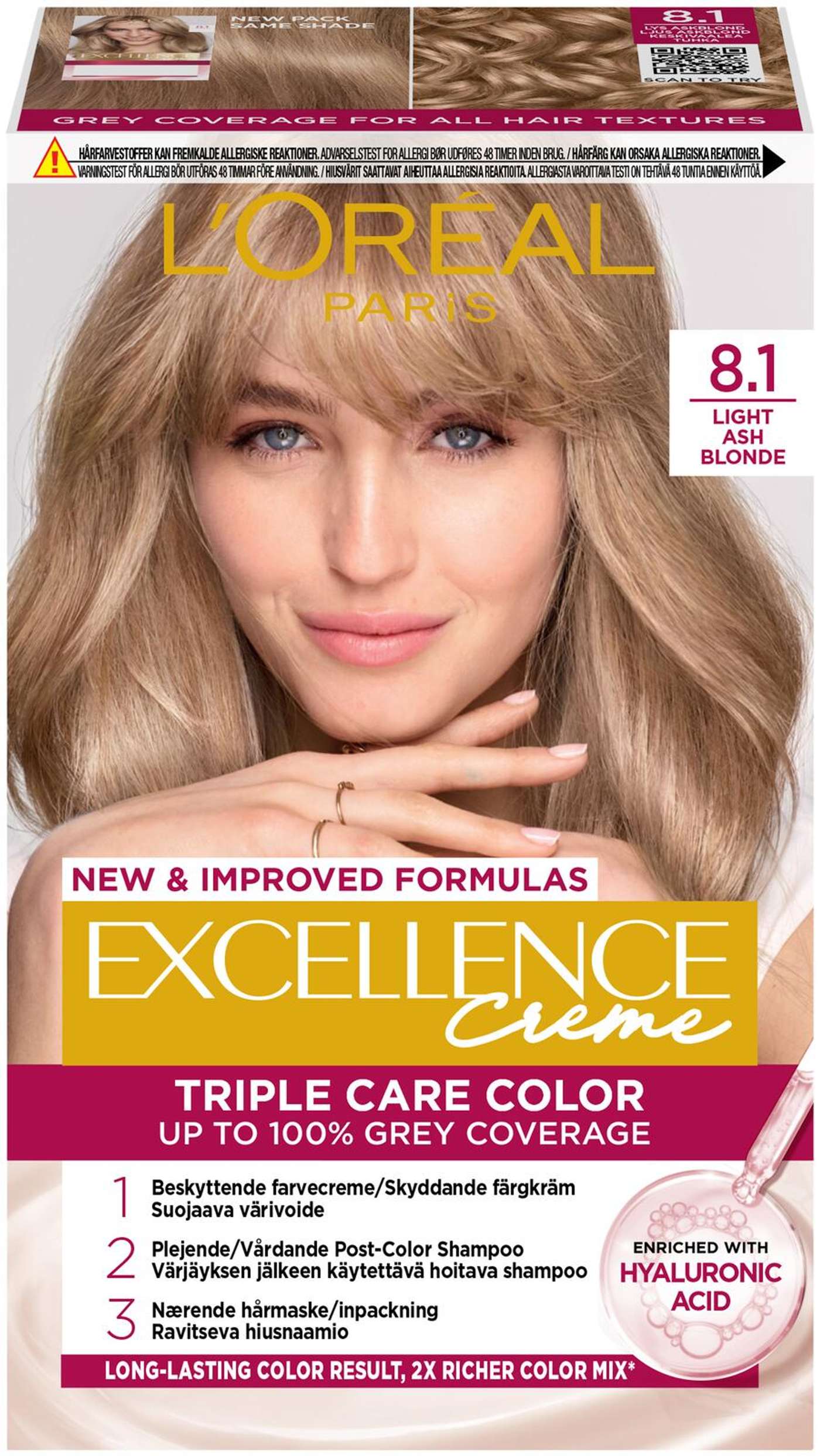 L'Oréal Paris Excellence Creme 8. 1 Светло-пепельный блондин Средний блондин Пепельный перманентный цвет 1шт (цвет Светло-пепельный блондин)