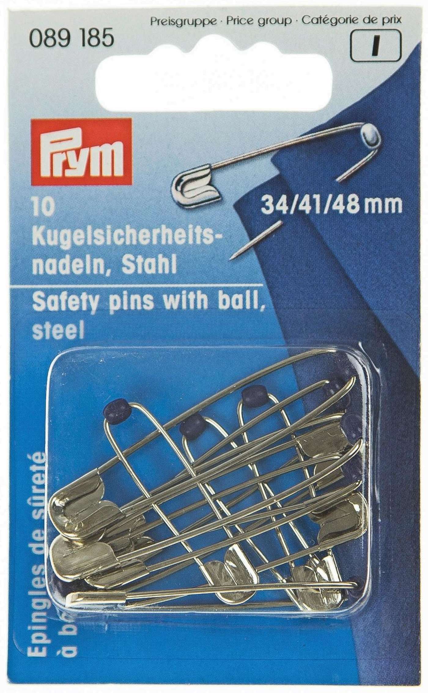 Английская булавка Prym с шаровой головкой 34 / 41 / 48 мм. (цвет Серебро)