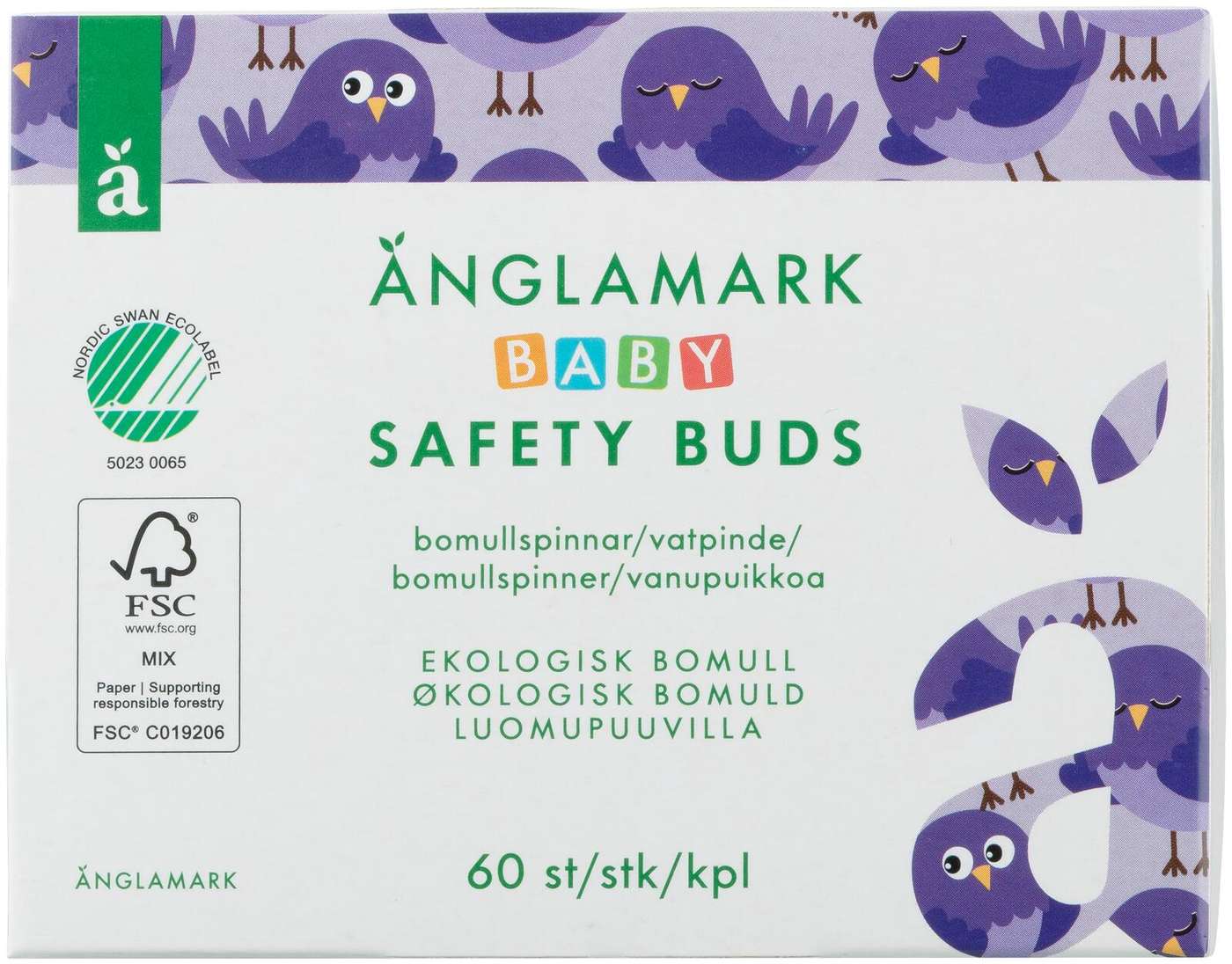Ватные палочки Änglamark Baby органические, 60 шт.