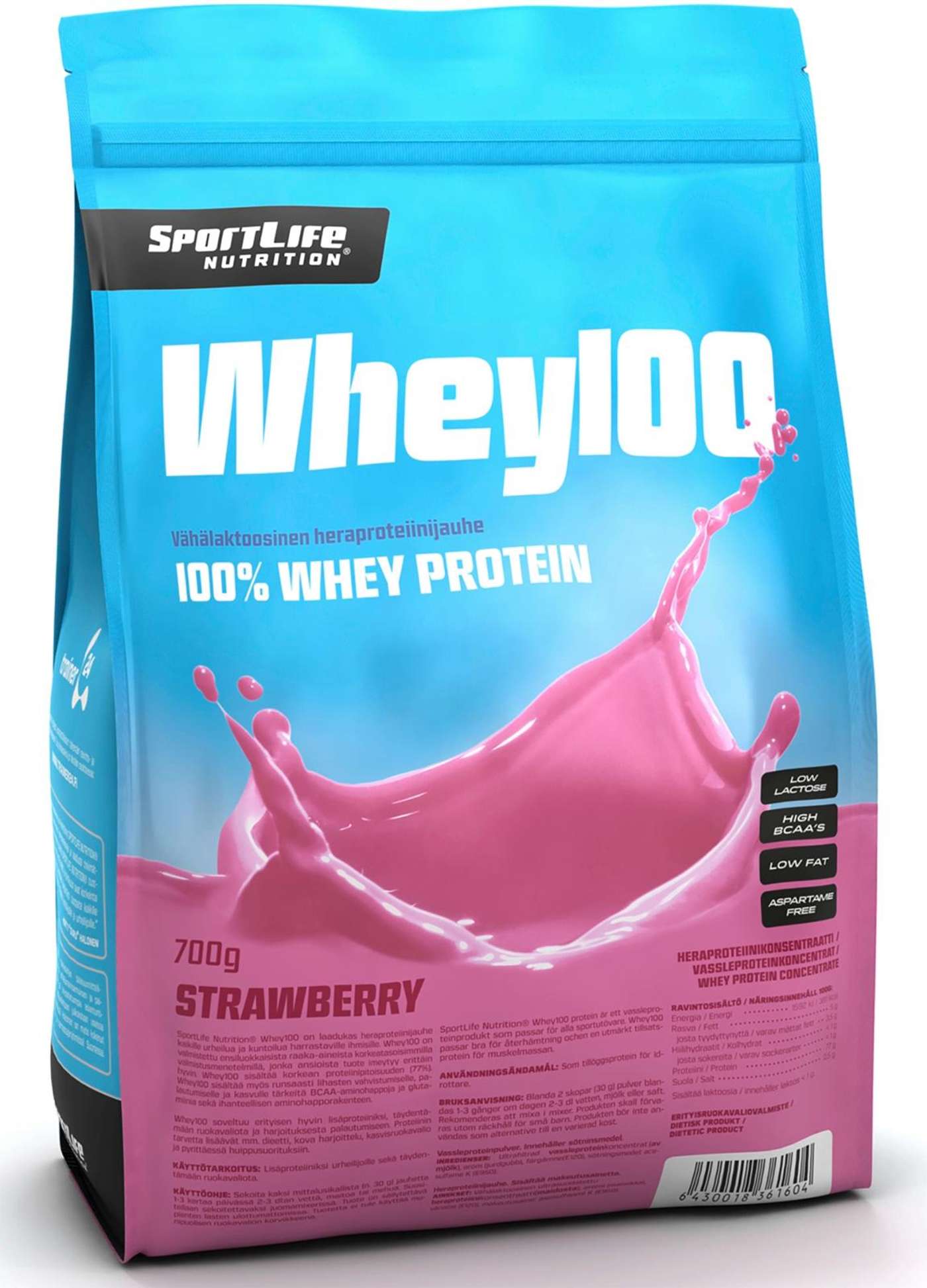 SportLife Nutrition Whey100 700 г клубничный сывороточный протеиновый порошок