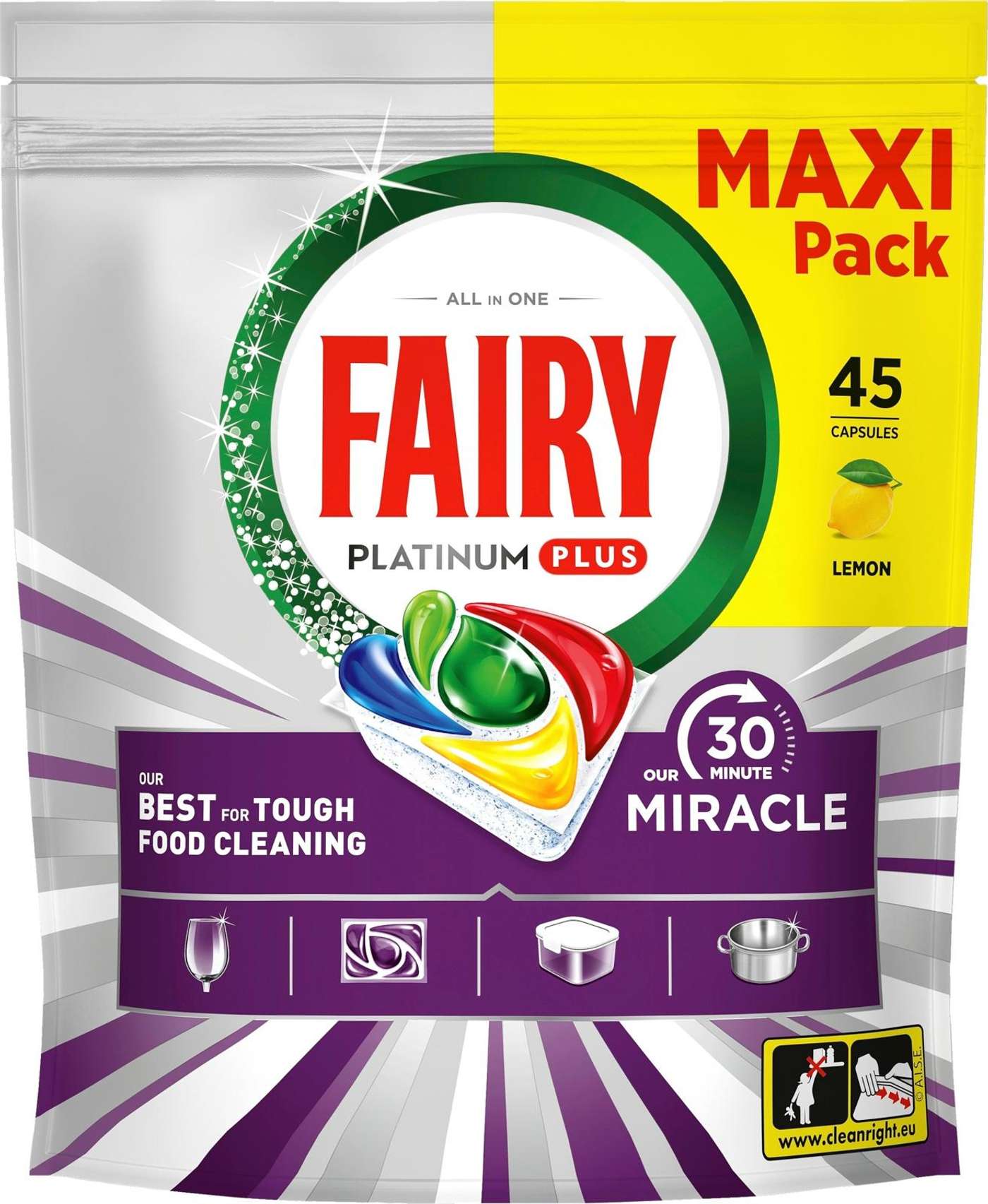 Fairy Platinum Plus All in One 30 Minute Miracle 45 шт. Таблетки для посудомоечной машины