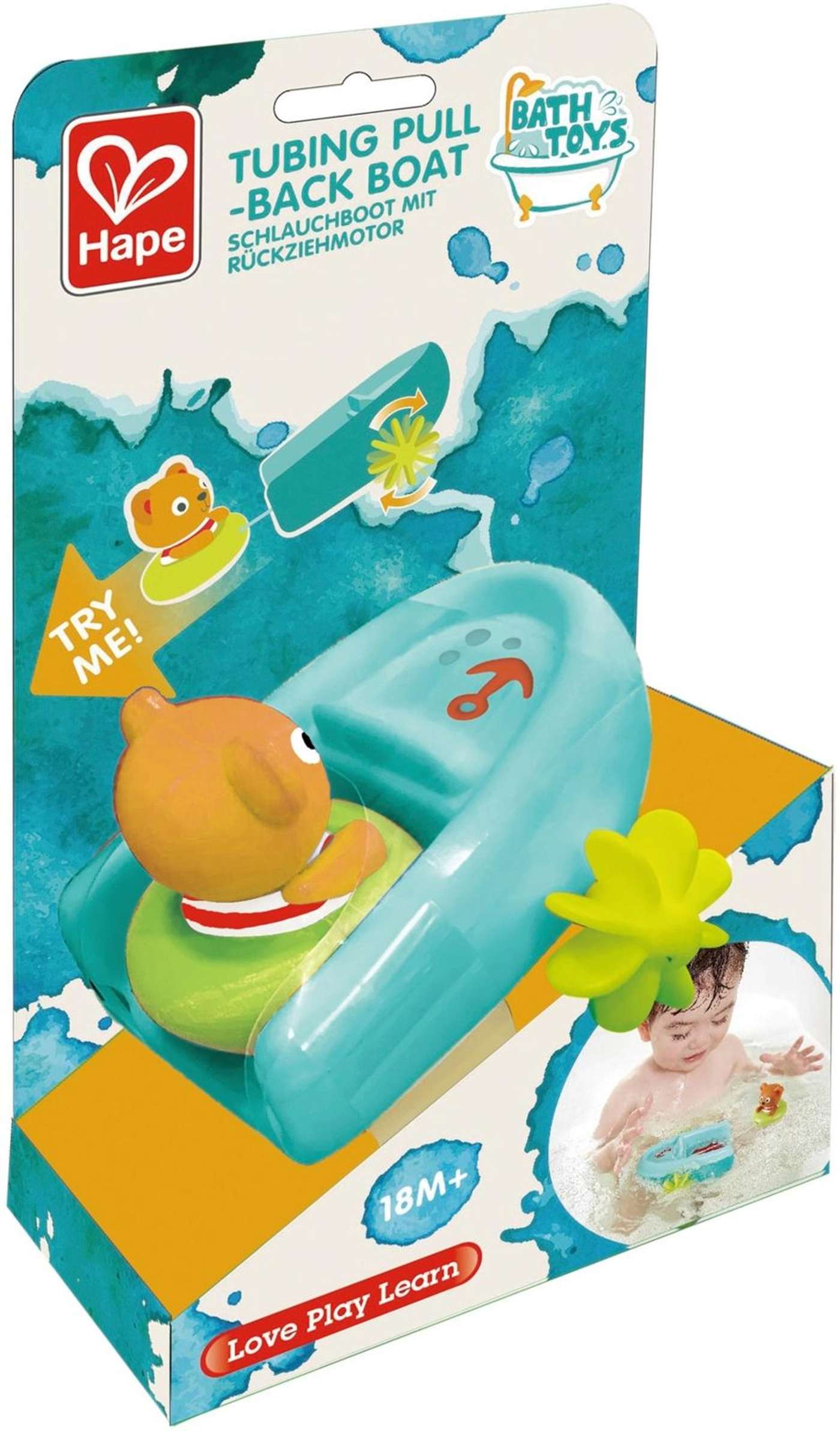 HAPE Игрушка для ванны с откатным мишкой, выдвижная водная игрушка, возрастная рекомендация 1, 5 +