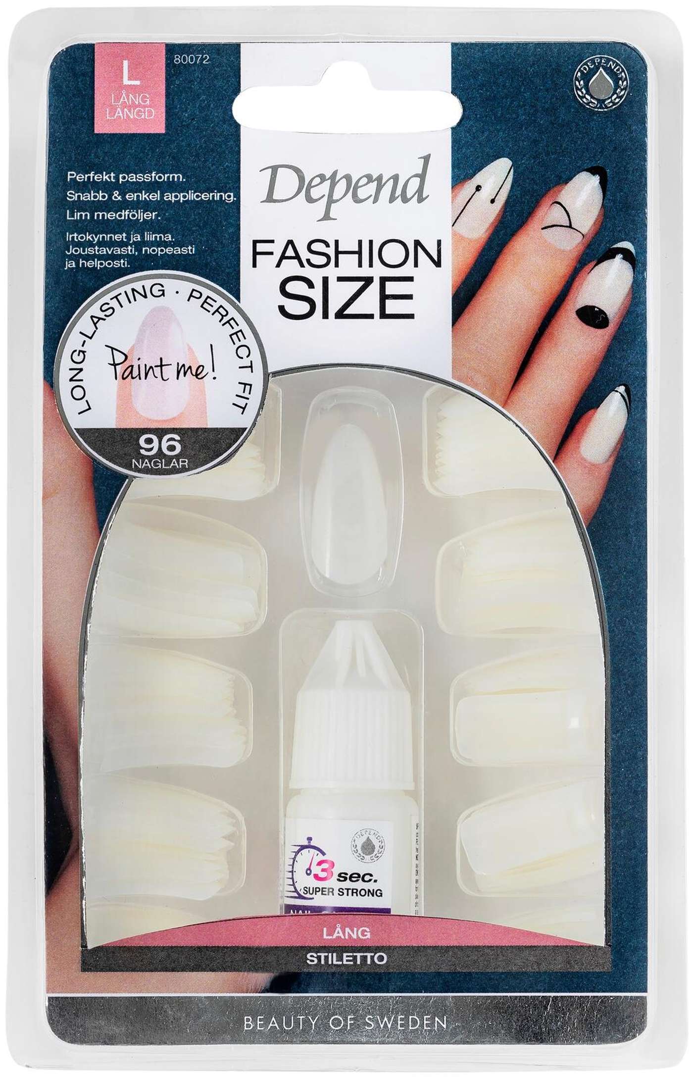 Depend Fashion Size, 96 шт. в упаковке, свободные ногти на шпильках, № 80072