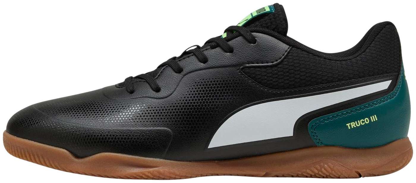 Мужские футзальные кроссовки Puma Truco III (размер 6 , 5, цвет Пума Черный-Пума Бело-Зеленый)