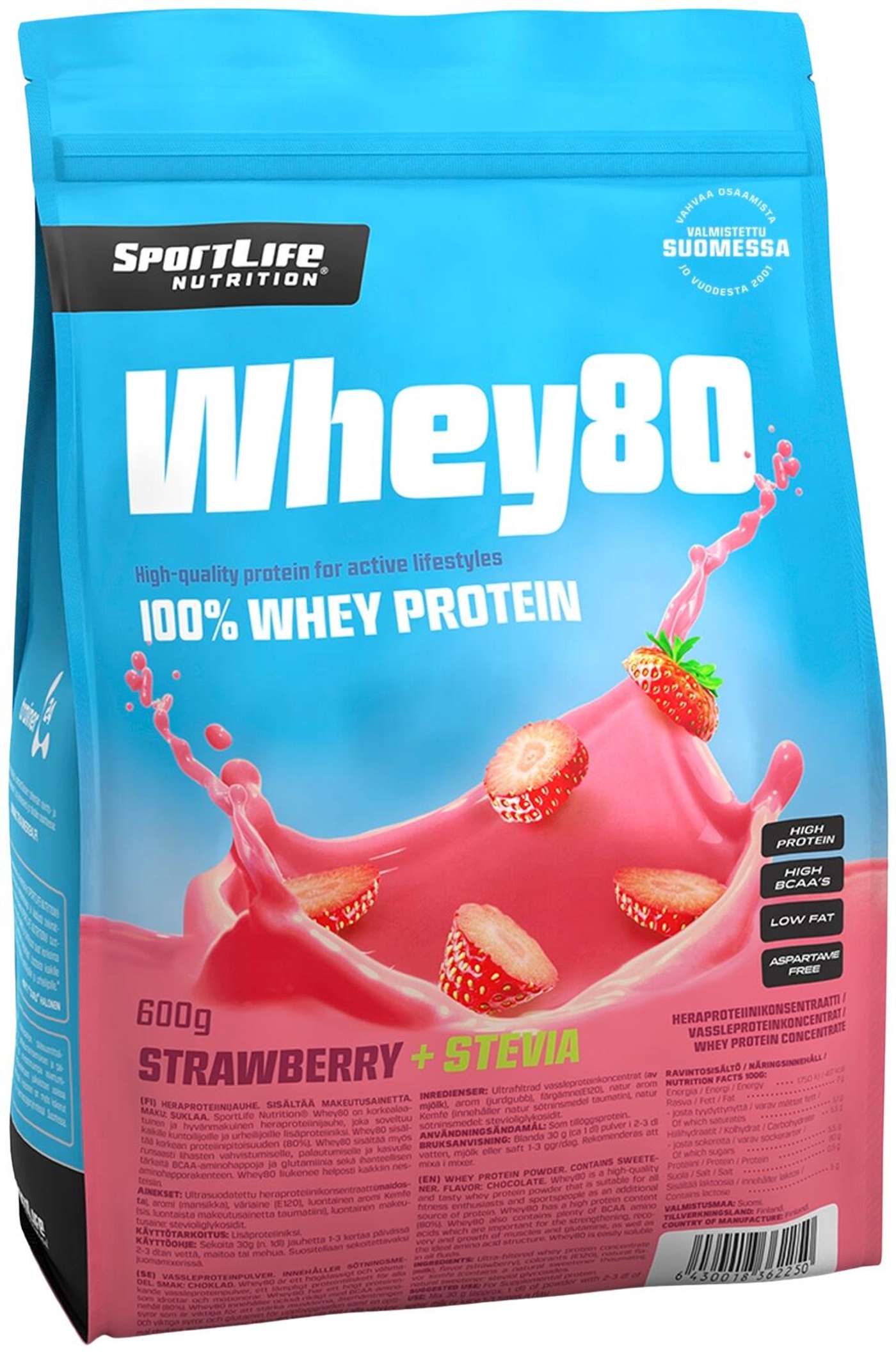 SportLife Nutrition Whey80 600 г клубничный сывороточный протеиновый порошок