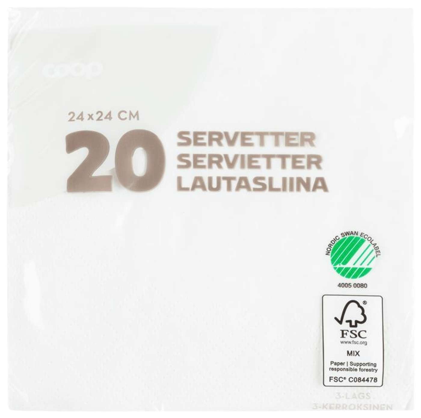 Салфетка Coop белая 24х24см 20 шт. (цвет Белый)