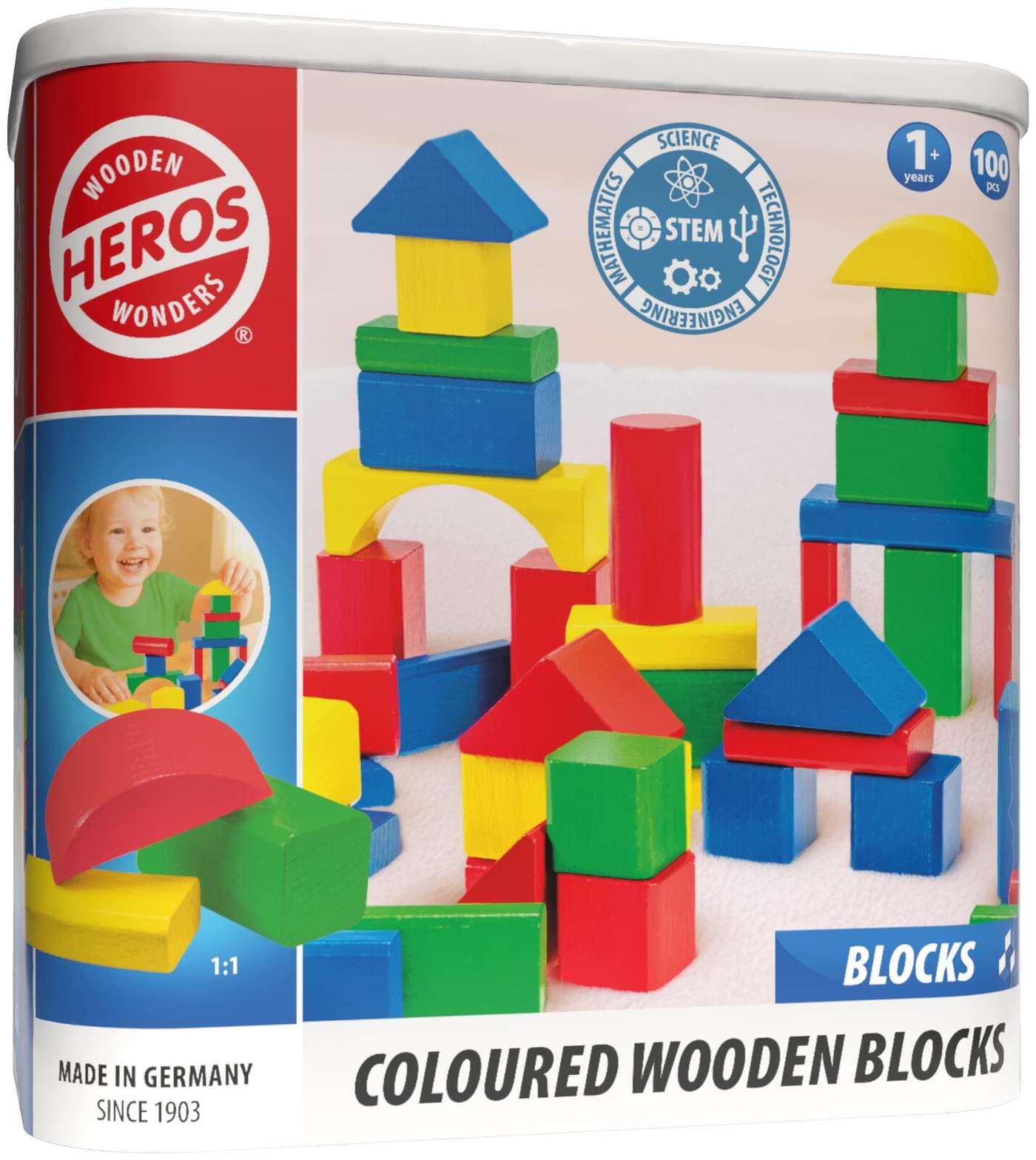 Строительный набор Heros Blocks Разноцветные деревянные кубики, 100 штук