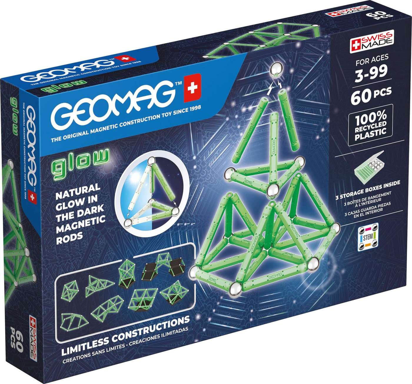 Geomag Glow светящийся в темноте магнитный конструктор, 60 деталей