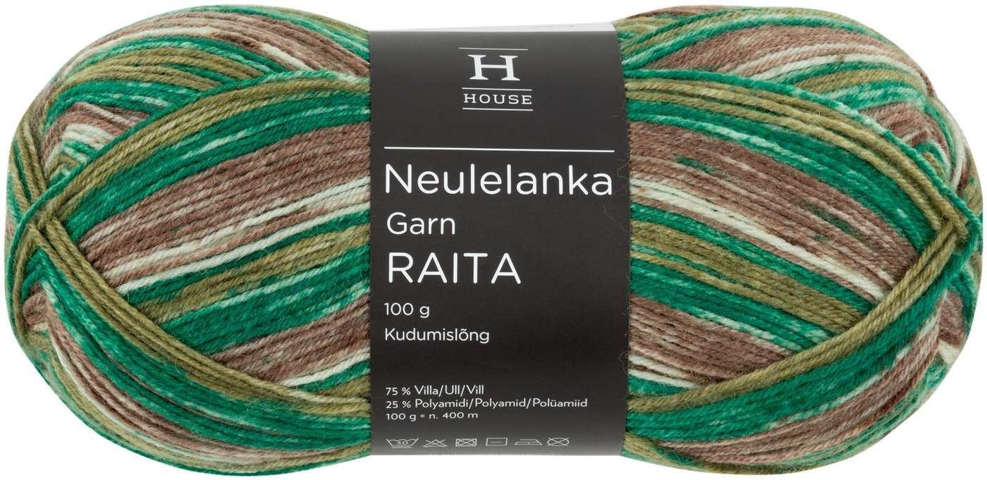 Пряжа для носков House Stripe Pattern 100 г зеленая / коричневая / белая 82447 (цвет зеленый / коричневый / белый)
