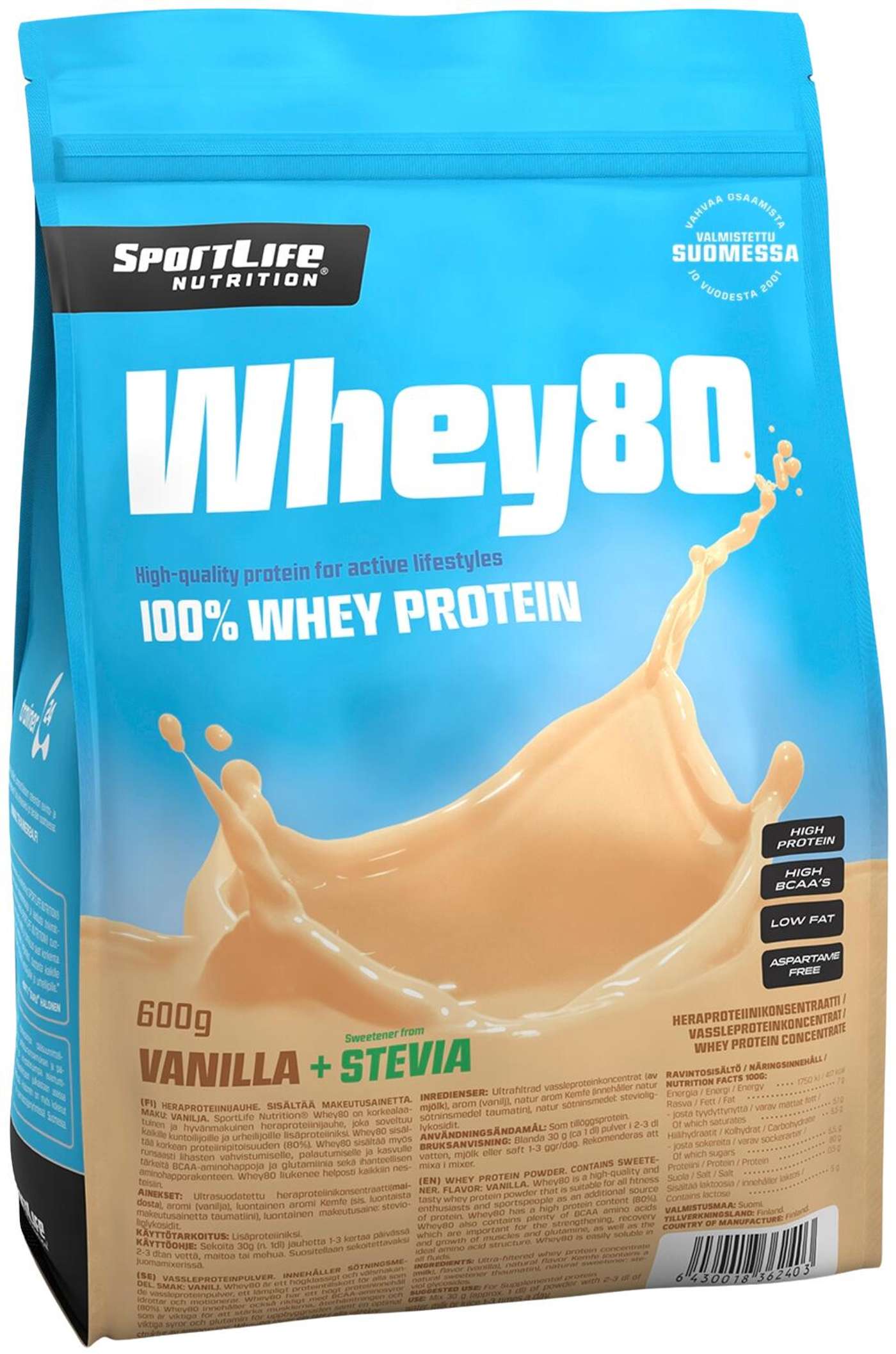 SportLife Nutrition Whey80 600г ванильное мороженое, порошок сывороточного протеина
