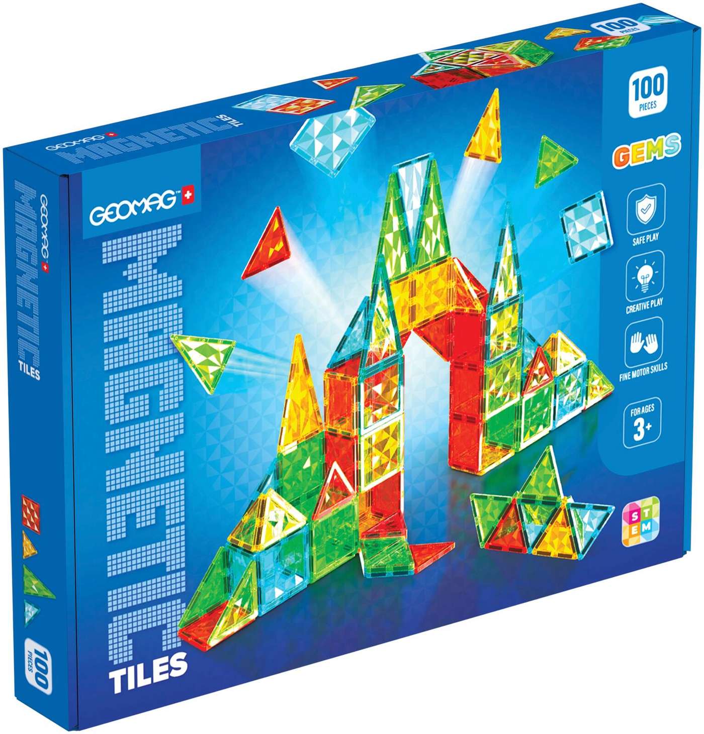 Geomag Tiles Gems Магнитный конструктор, 100 предметов