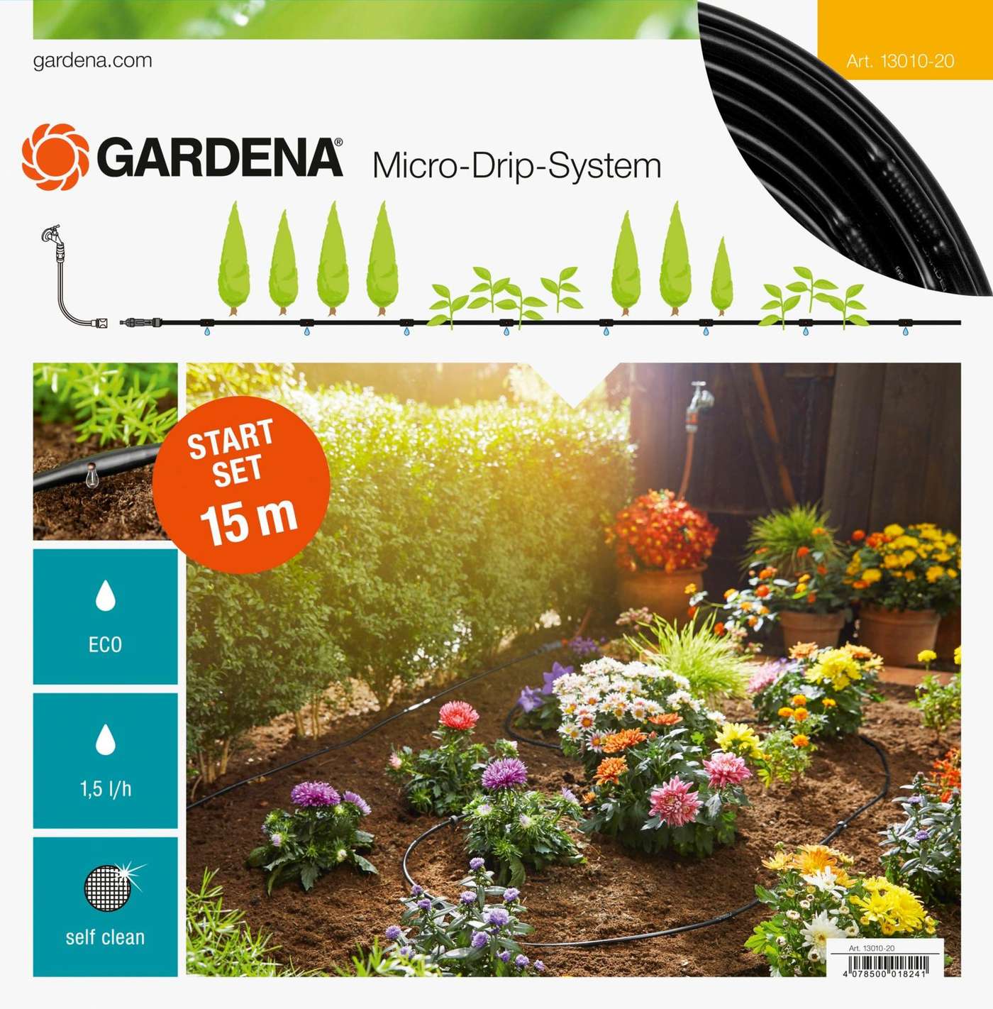 Комплект микрокапельного орошения Gardena S для рядов растений 4, 6 мм, 15 м