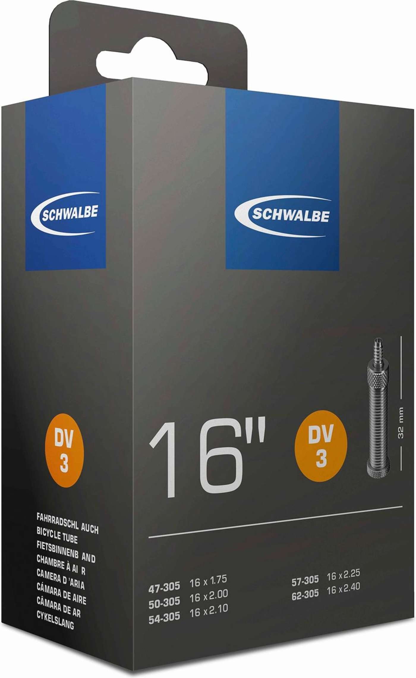 Велосипедная внутренняя покрышка Schwalbe 16 47 / 62-305 dv3 32мм (цвет Черный)