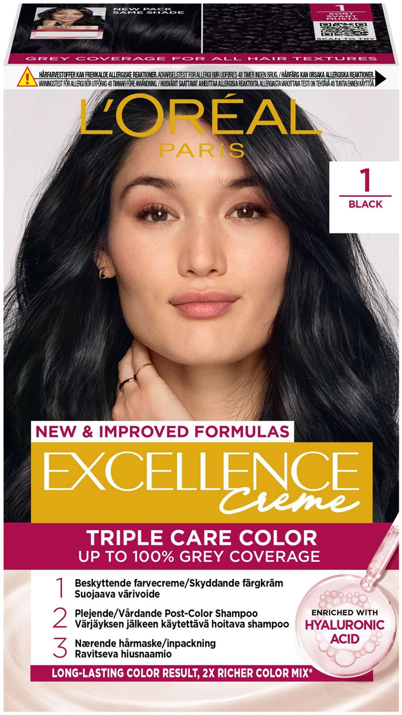 L'Oréal Paris Excellence Creme 1 Black Черный перманентный цвет 1шт (цвет Черный)