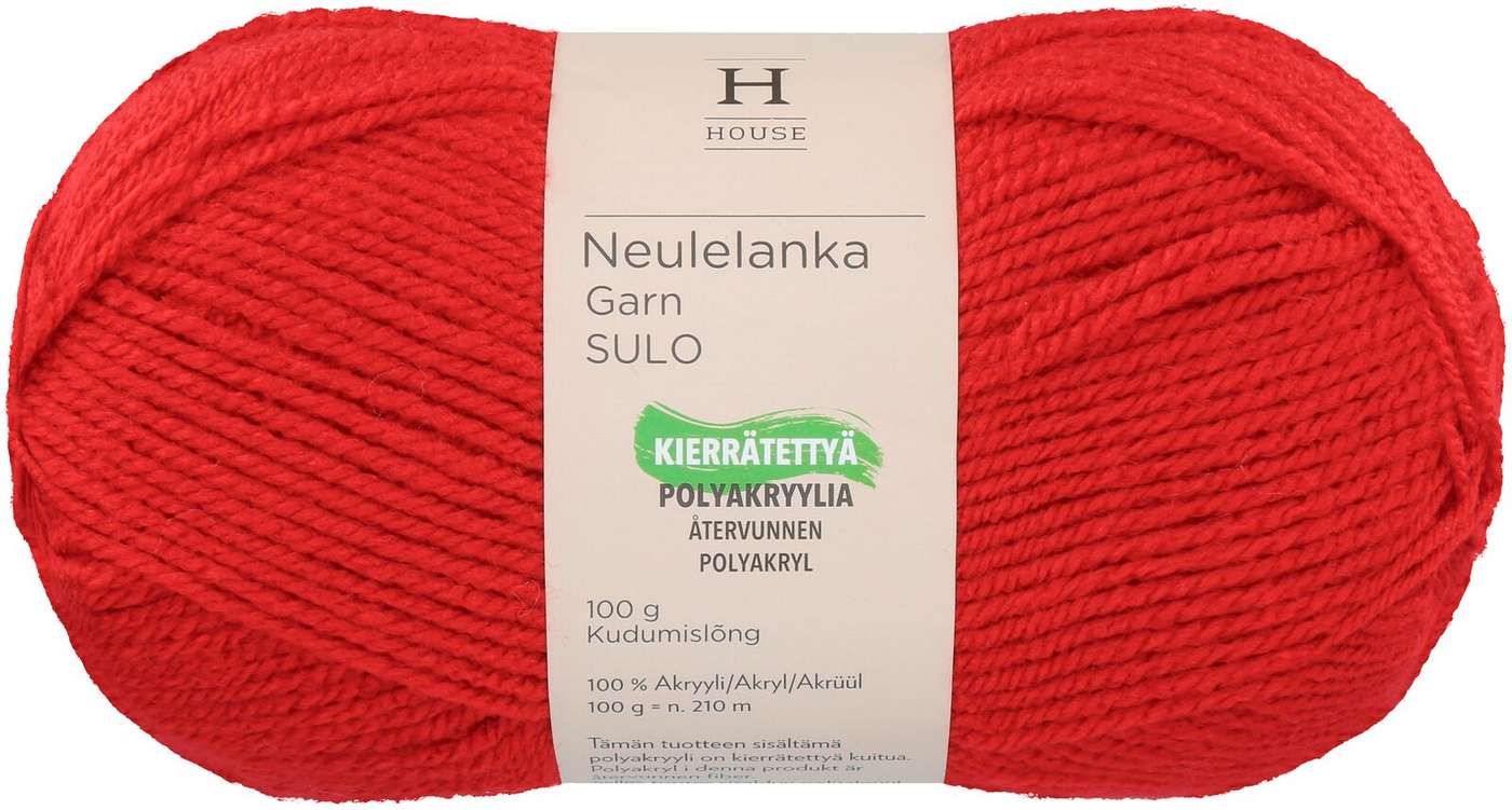 Пряжа для домашнего вязания акрил Sulo 100 г Красный 251 (цвет Эд)
