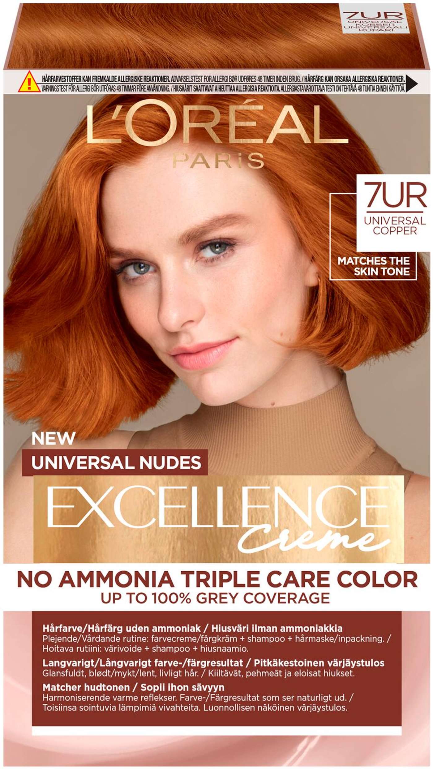 L'Oréal Paris Excellence Creme Universal Nudes 7UC Медный перманентный цвет без аммиака 1шт (цвет Универсальная медь)