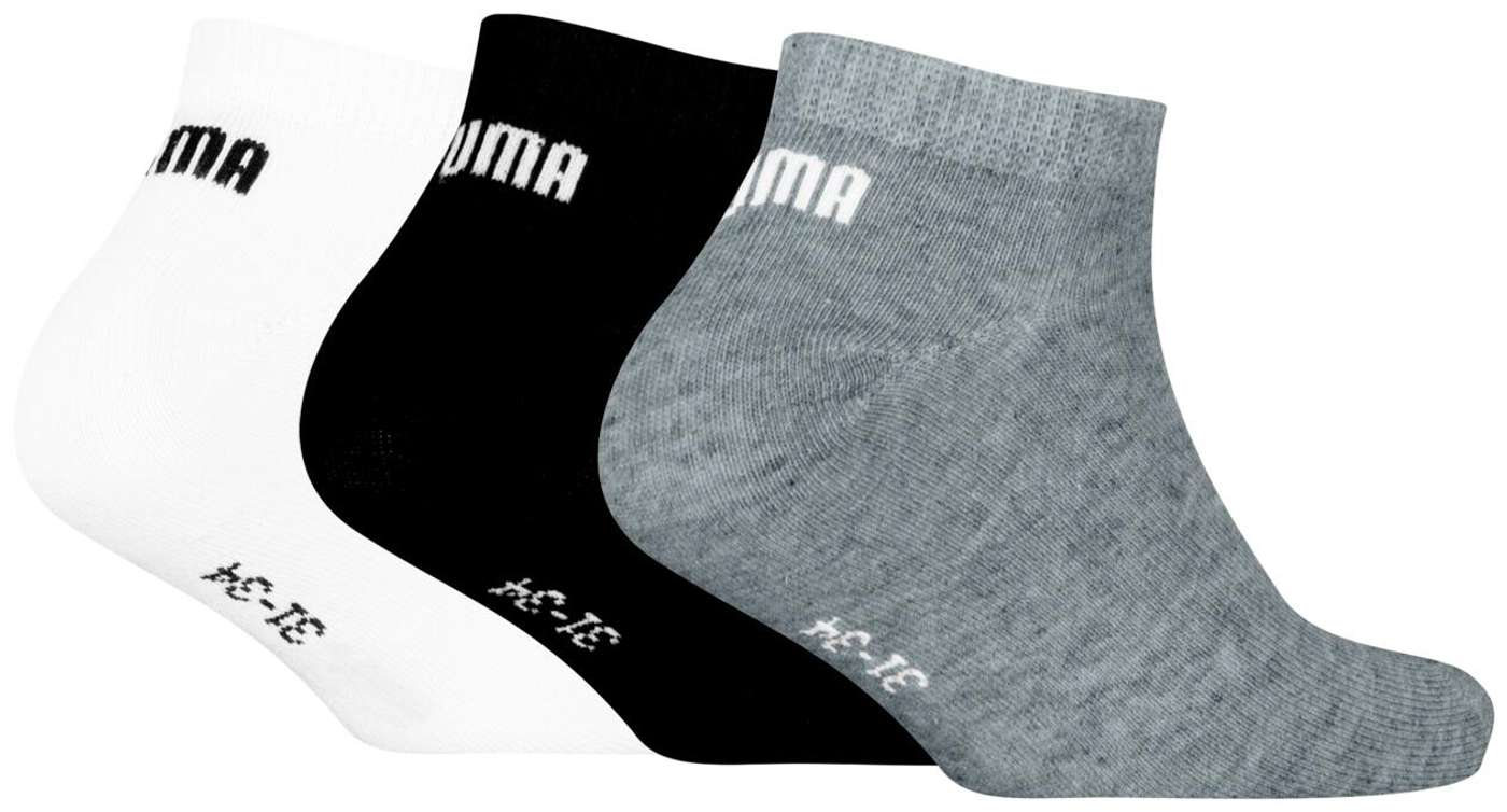 Детские носки-кеды Puma, 3 пары (размер 27 / 30, цвет Черный / Серый / Белый)