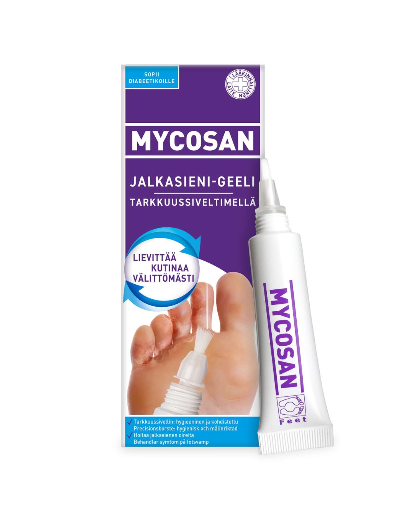Гель для ног спортсмена Mycosan с прецизионной щеточкой.