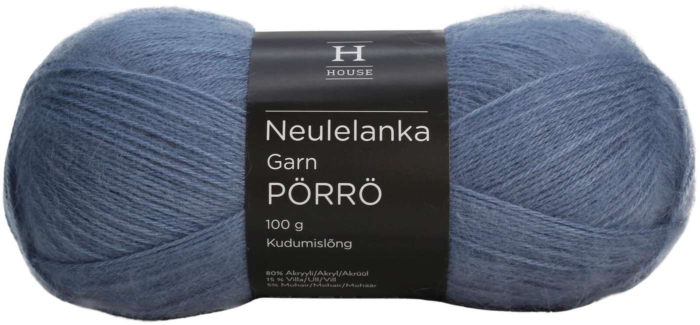 Домашняя пряжа мохер-шерсть-акрил Pörrö 100 г Light Denim Blue 1986 г. (цвет светлый деним синего цвета)