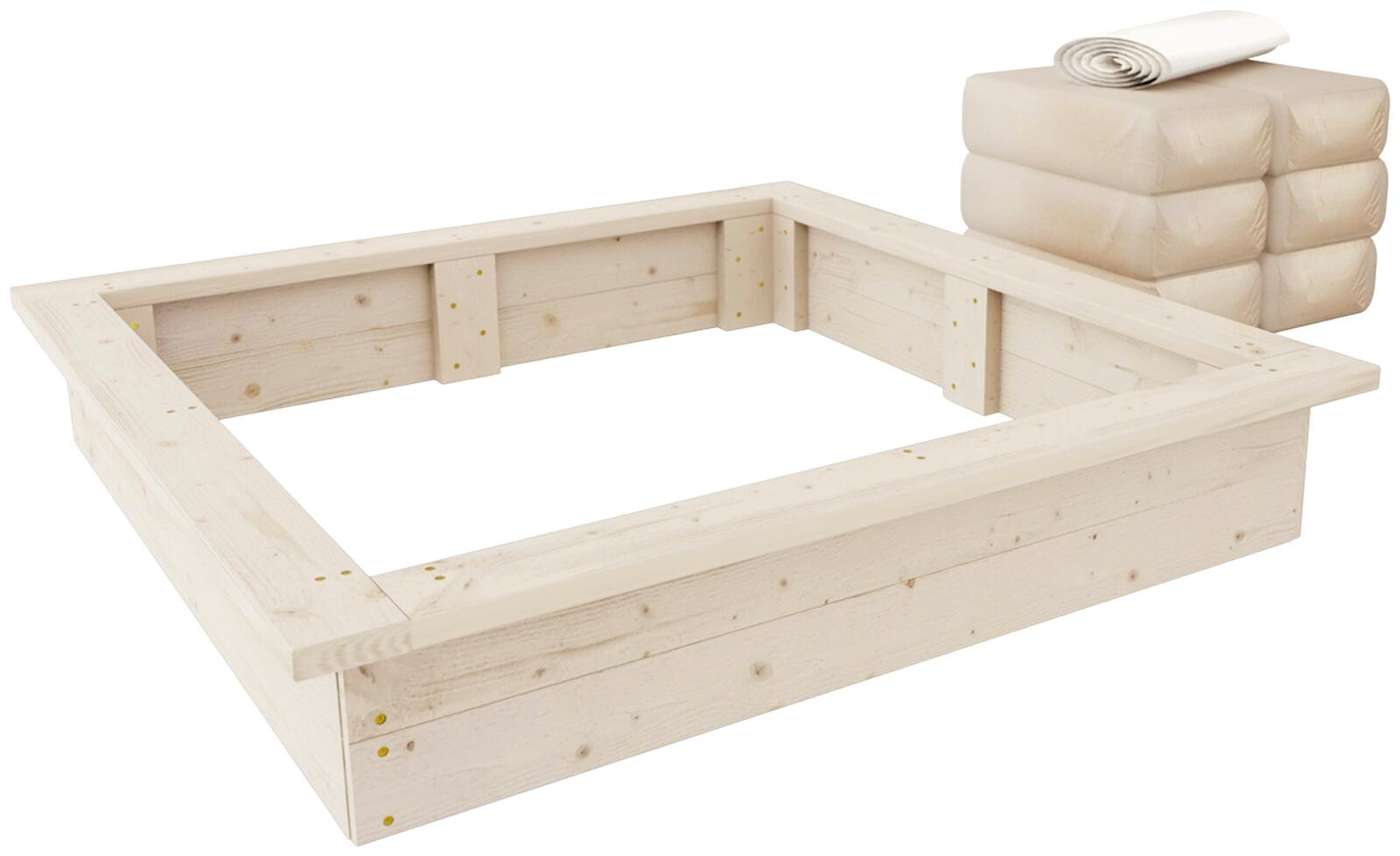 Экологическая строительная песочница из дерева 120 x 120 x 22 см (цвет древесина)