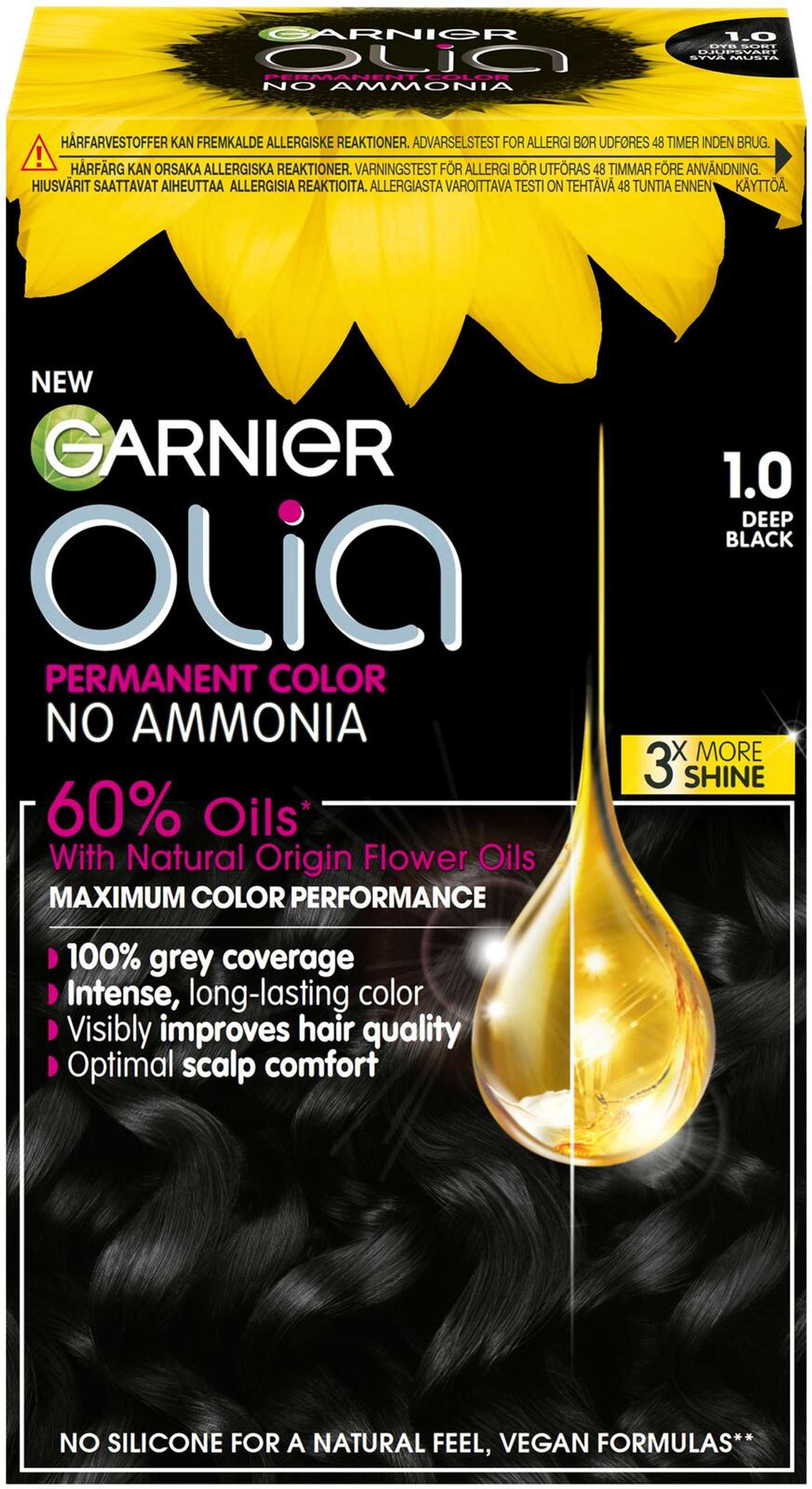 Стойкая краска Garnier Olia 1. 0 Night Black 174мл (цвет Ночной черный)