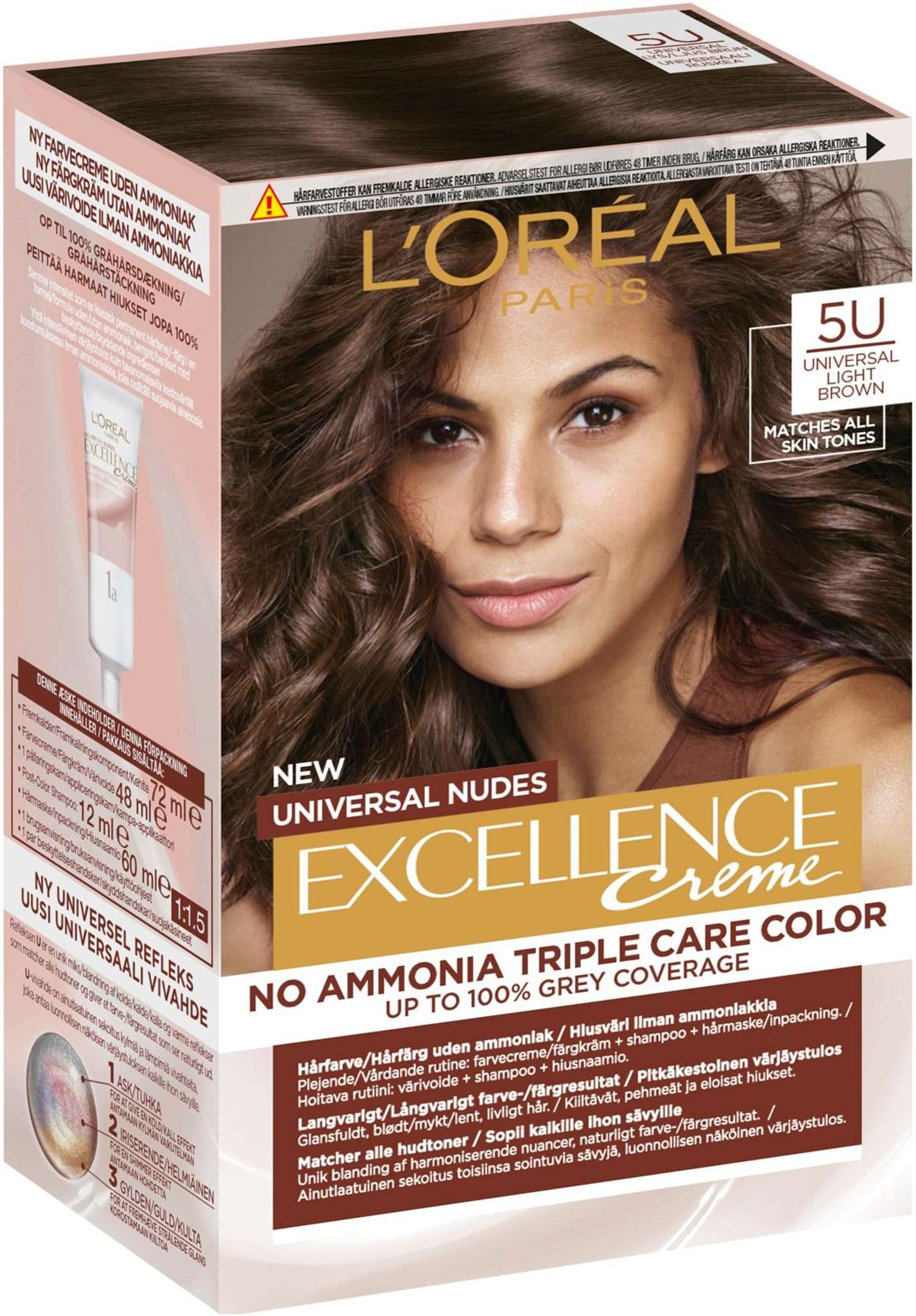 L'Oréal Paris Excellence Creme Universal Nudes 5U Универсальный Светло-Коричневый перманентный цвет без аммиака 1шт (цвет светло-коричневый)