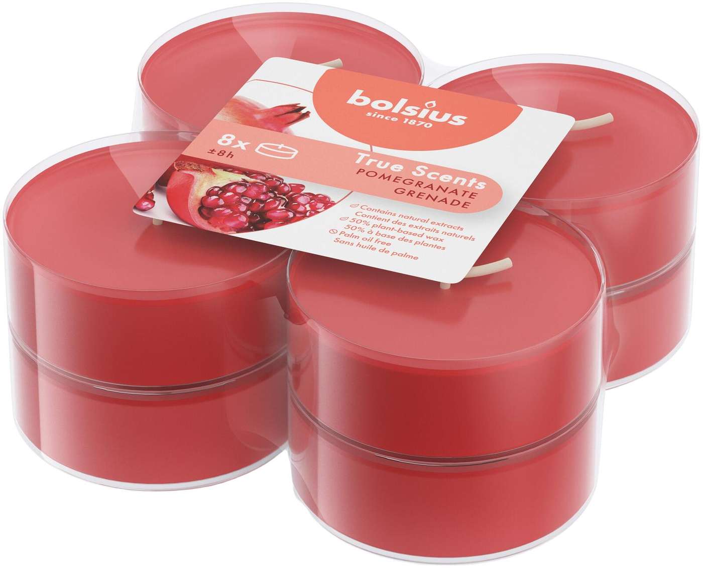 Bolsius True Scents - ароматические греющие свечи, размер макси - Гранат - красный - 8 шт / упак. (цвет красный)