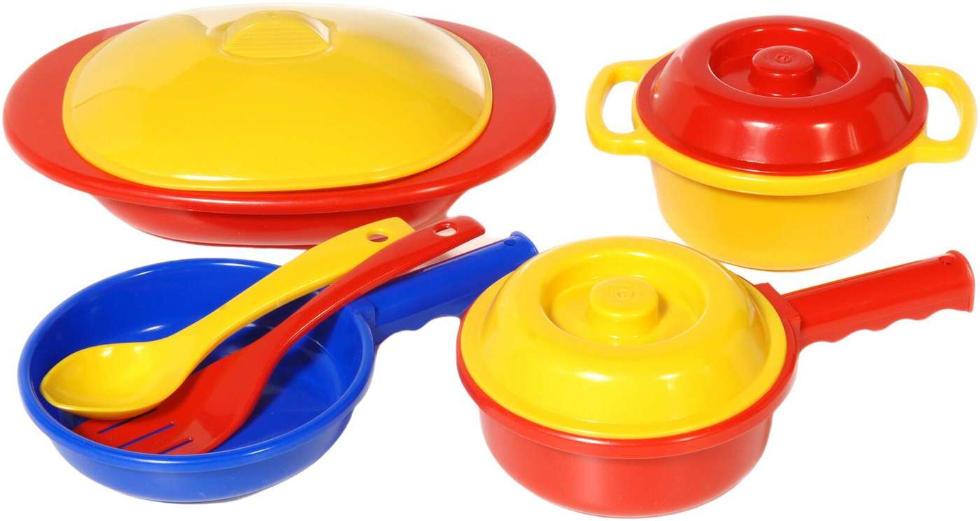 Пластиковые кастрюли и сковородки, 9 деталей. (цвет Многоцветный)