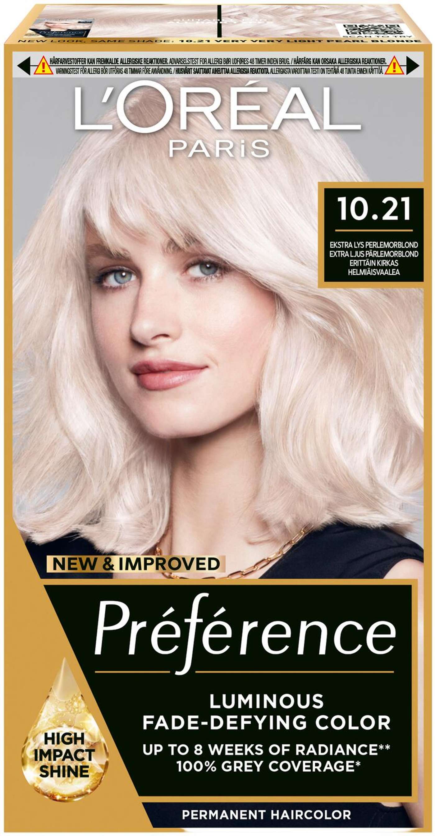 L'Oréal Paris Préférence 10. 21 Stockholm Extra Light Pearl Blonde Очень яркий перламутровый блондин перманентный цвет 1шт (цвет Стокгольм Экстра Светлый Жемчужный Блонд)