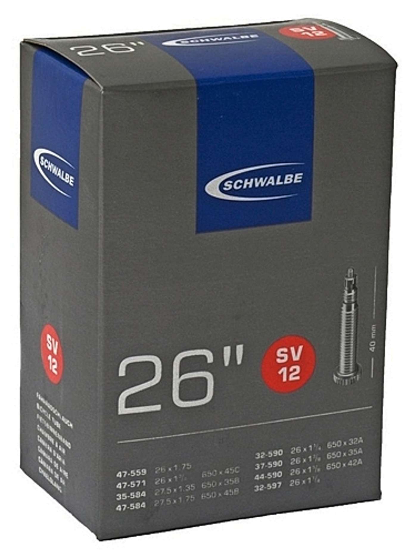 Велосипедная внутренняя покрышка Schwalbe 26 дюймов 32 / 47-559 / 597 sv12 40 мм (цвет черный)