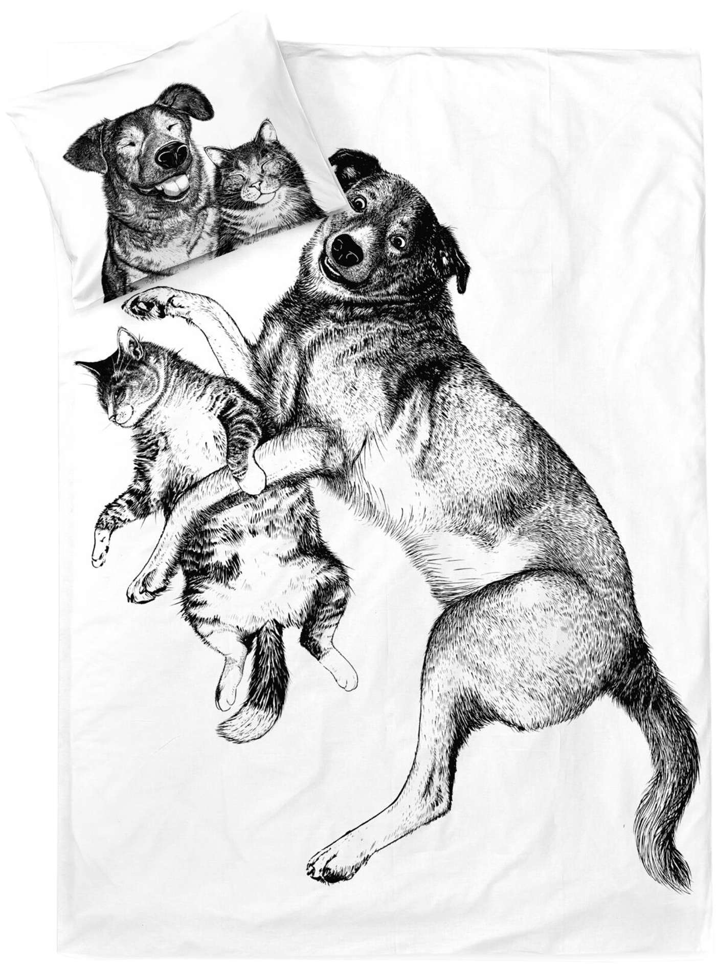 Комплект пододеяльников Finlayson Dog&Cat 150x210 + 50x60 см черный / белый (цвет черный / белый)