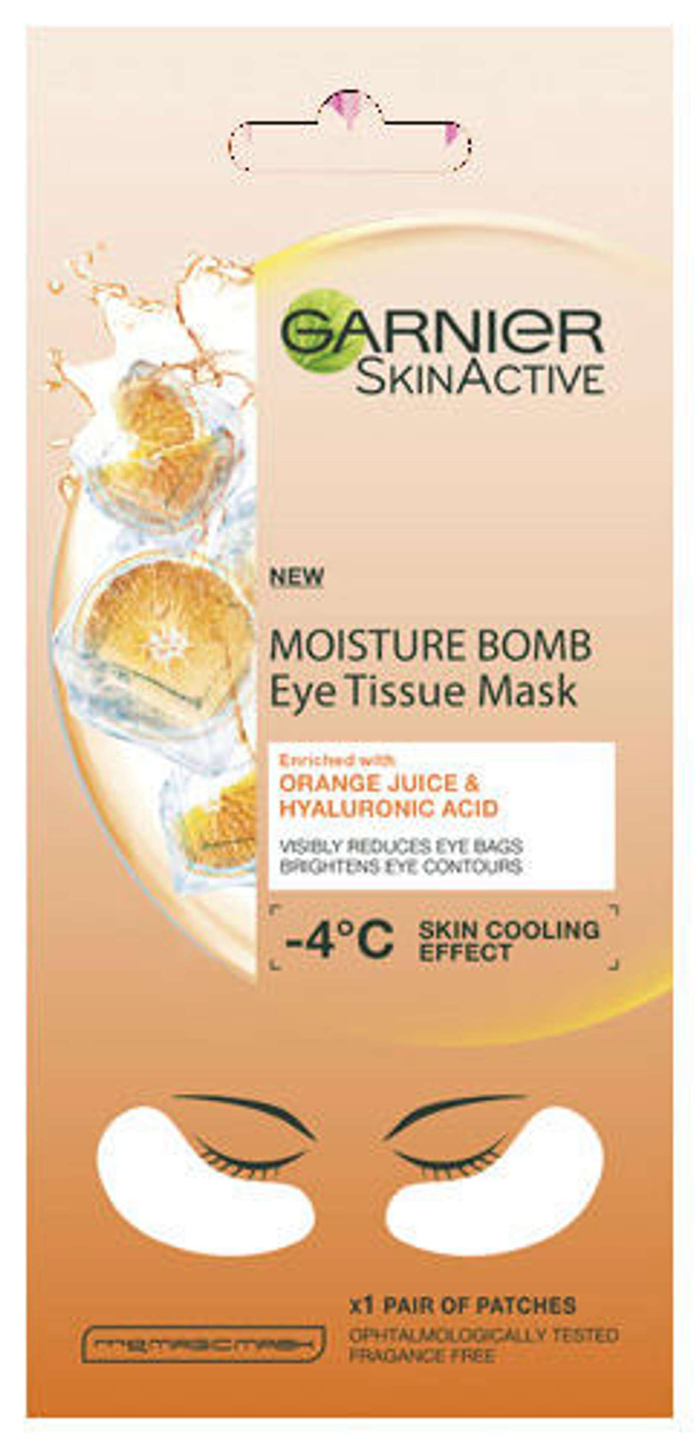 Garnier Skin Active Moisture Bomb Eye Tissue Mask Апельсиновый сок, маска под глаза, менее заметные мешки под глазами, 6 г