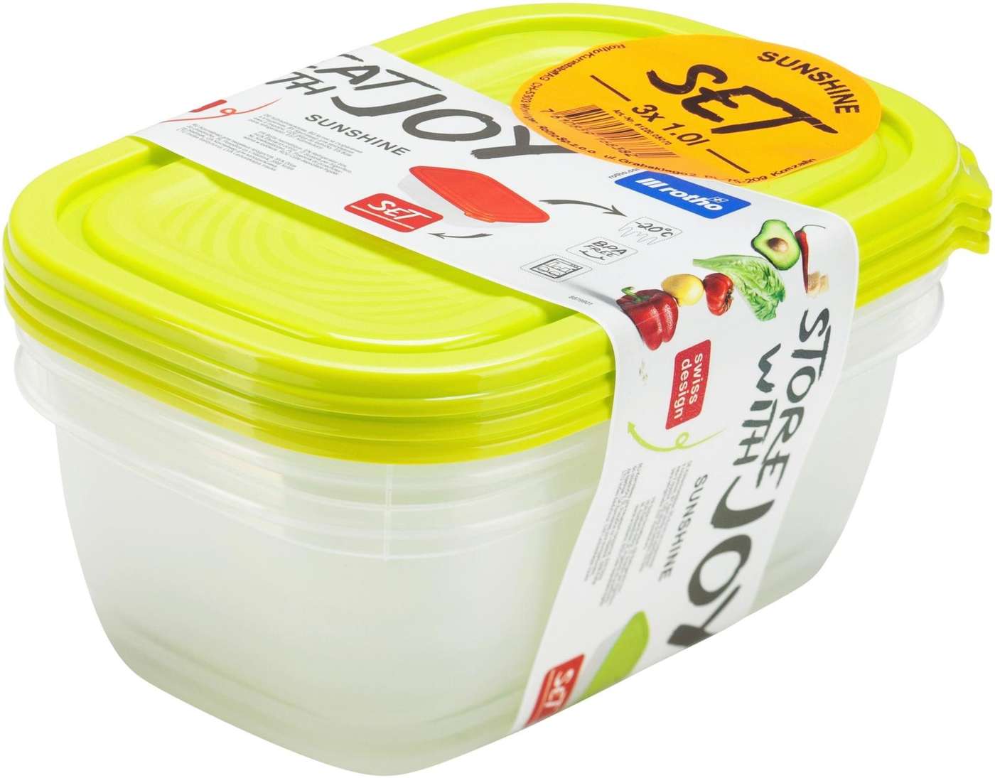 Комплект уплотнителей Rotho Sunshine 3 шт. 1, 0 л зеленый (цвет Прозрачный + салатовый лайм)