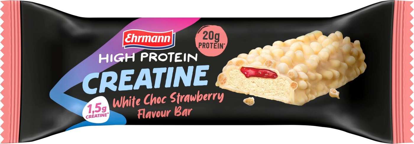 Креатиновый батончик Ehrmann High Protein со вкусом белого шоколада и клубники, 60 г