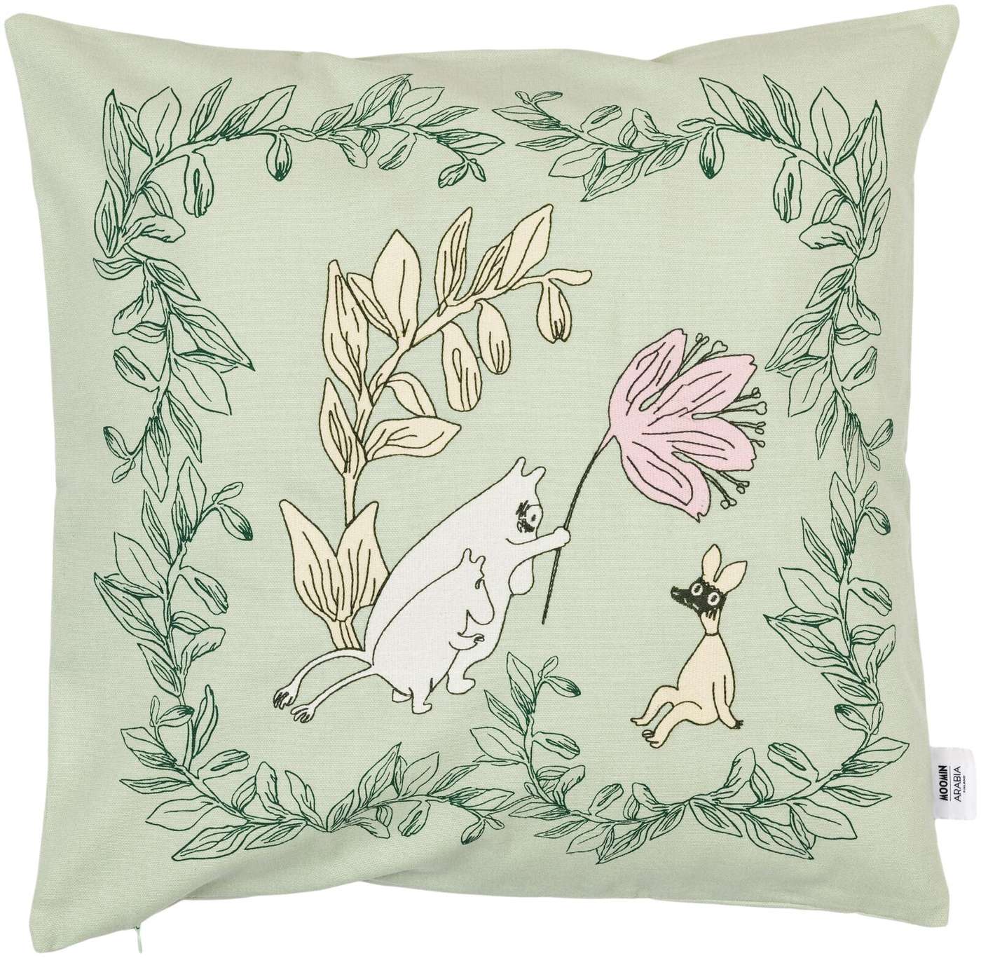 Чехол на подушку Moomin Arabia Финляндия с вышивкой Wildflower 50х50 см зеленый / розовый / белый (цвет зеленый)
