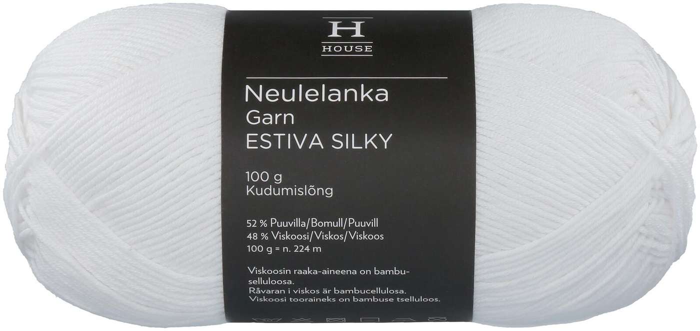 Пряжа домашняя бамбуковая смесовая вискоза-хлопок Estiva Silky 100 г Белый 208 (цвет белый)